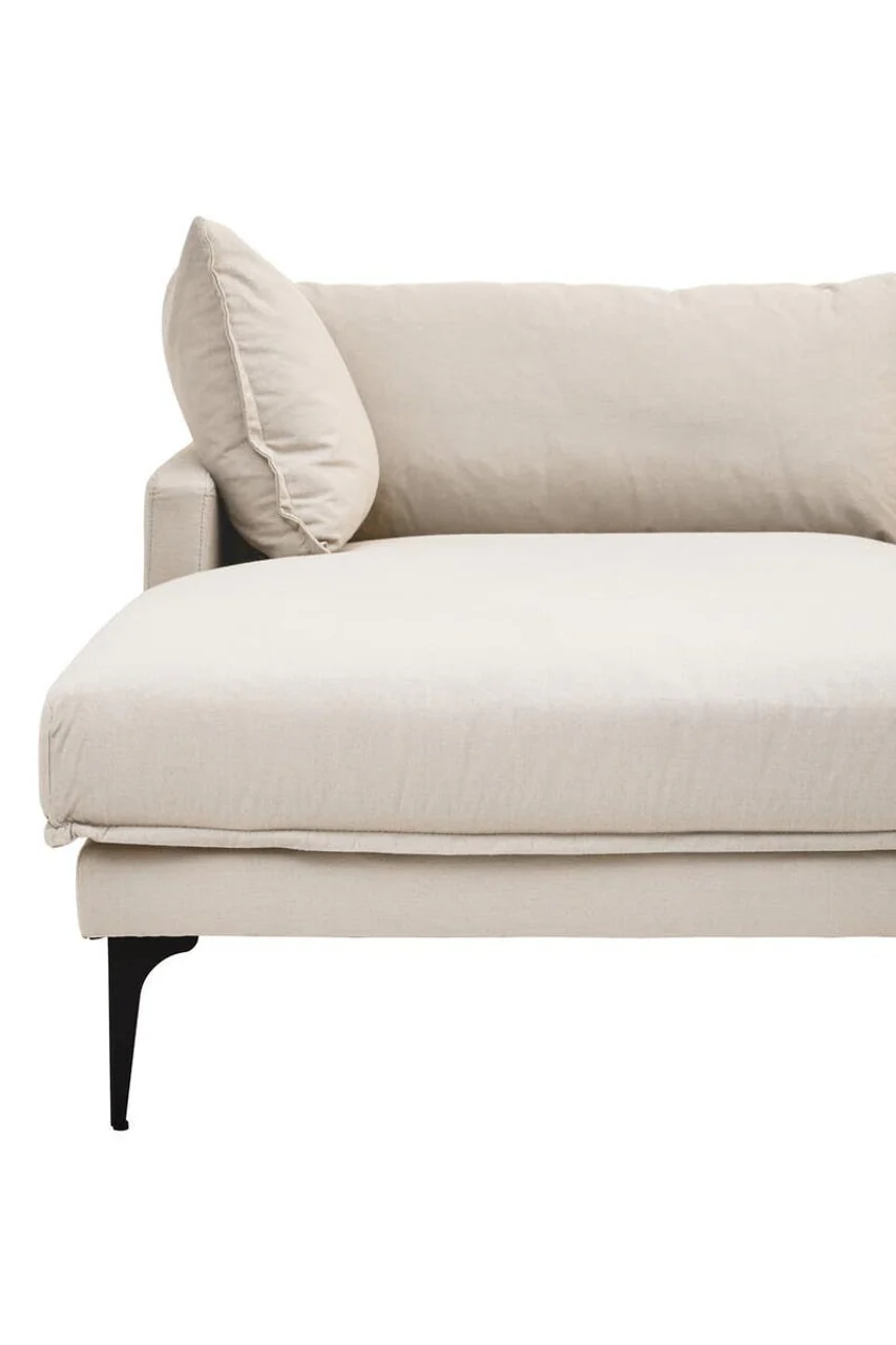 Alora 3 Seater Chaise Sofa - Cream - Left Facing - Image 6