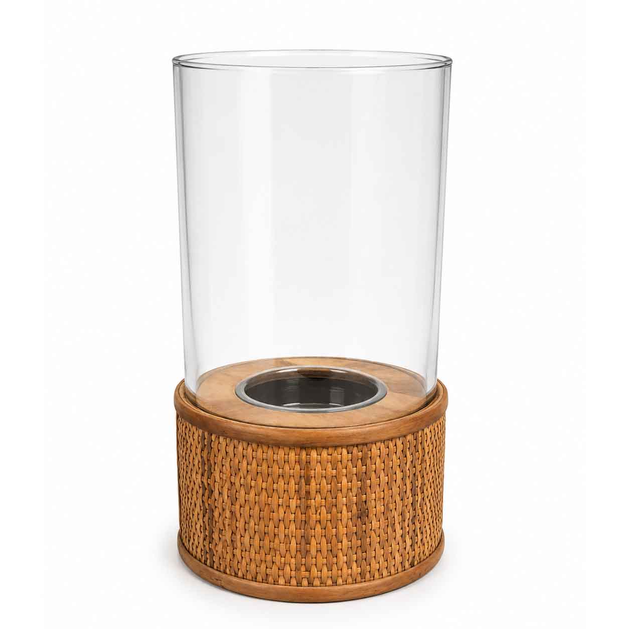 Argola Hurricane Lamp with Glass and Rattan – Open Box Return