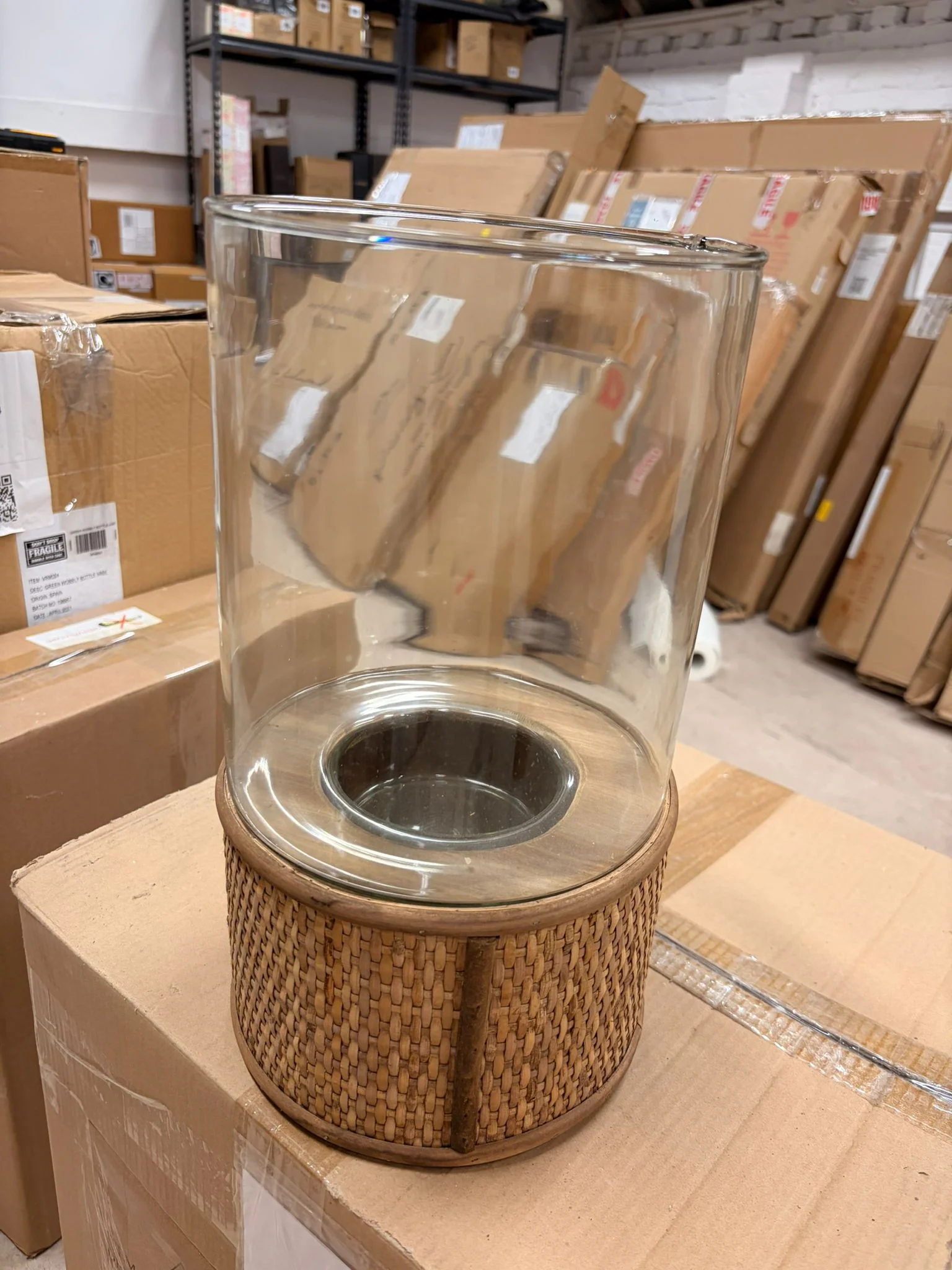 Argola Hurricane Lamp with Glass and Rattan – Open Box Return - Image 2