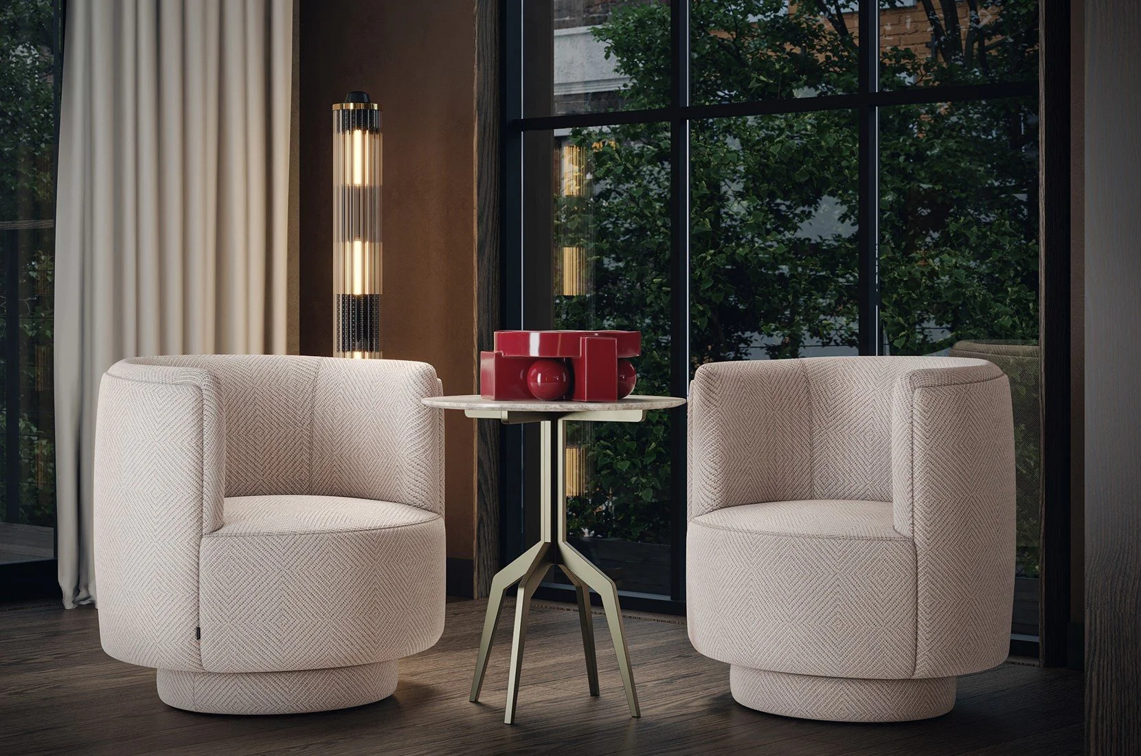 Baudillane Occasional Table with Grey Travertine and Brushed Bronze Metal Legs - Image 5