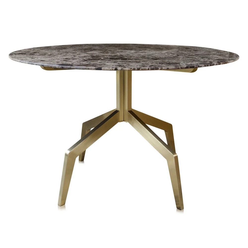 Baudillane Dining Table with Brown Marble and Brushed Gold Legs - Image 2
