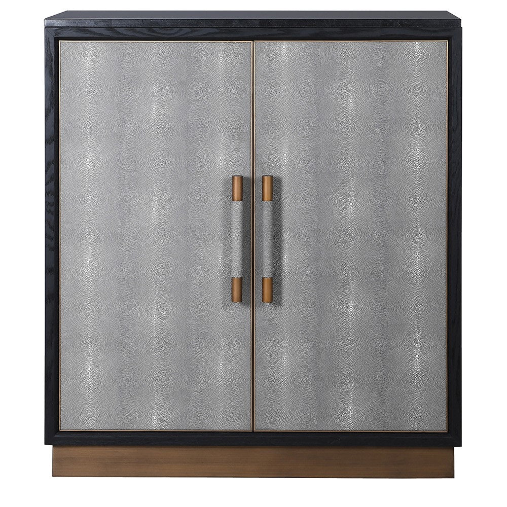 Dellora Bar Cabinet in Oak and Faux Shagreen - Excess Stock