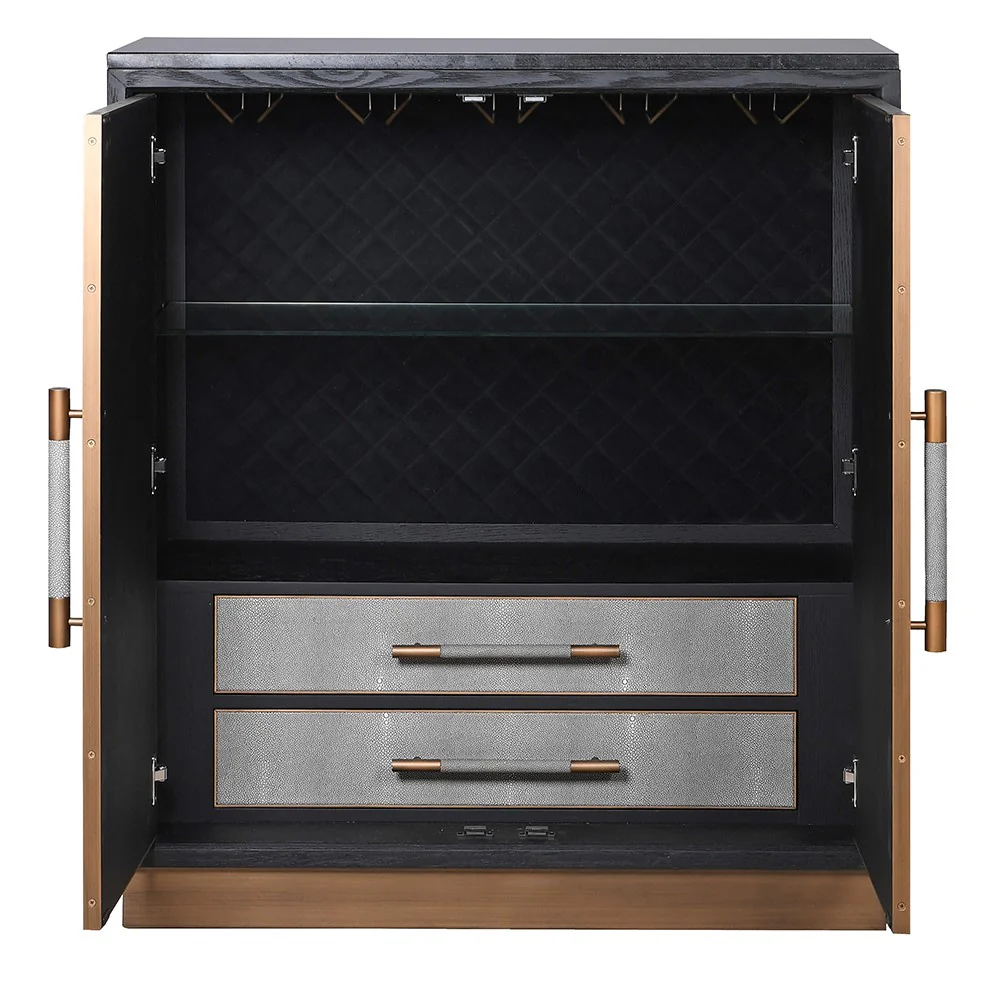 Dellora Bar Cabinet in Oak and Faux Shagreen - Excess Stock - Image 5