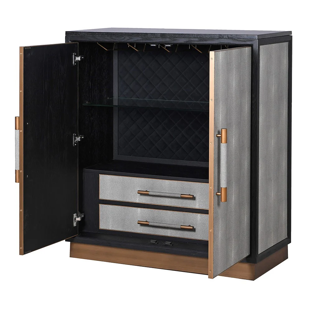 Dellora Bar Cabinet in Oak and Faux Shagreen - Excess Stock - Image 6