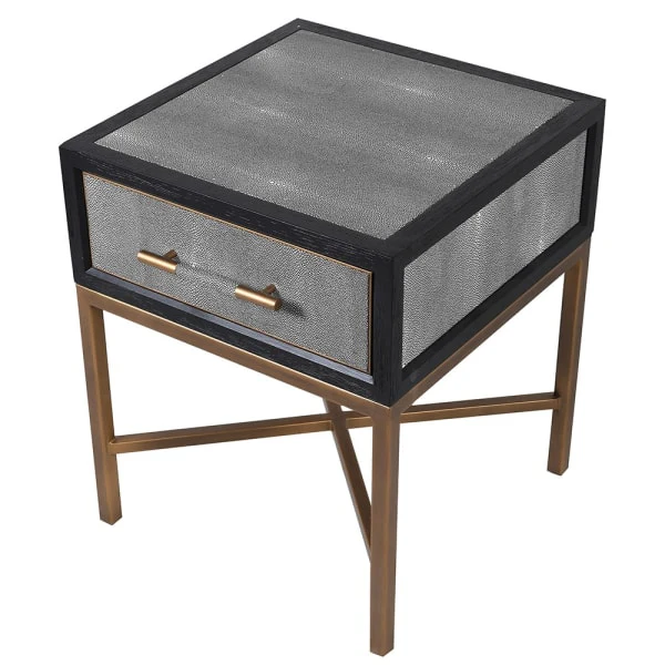Dellora Side Table in Oak and Faux Shagreen - Image 2