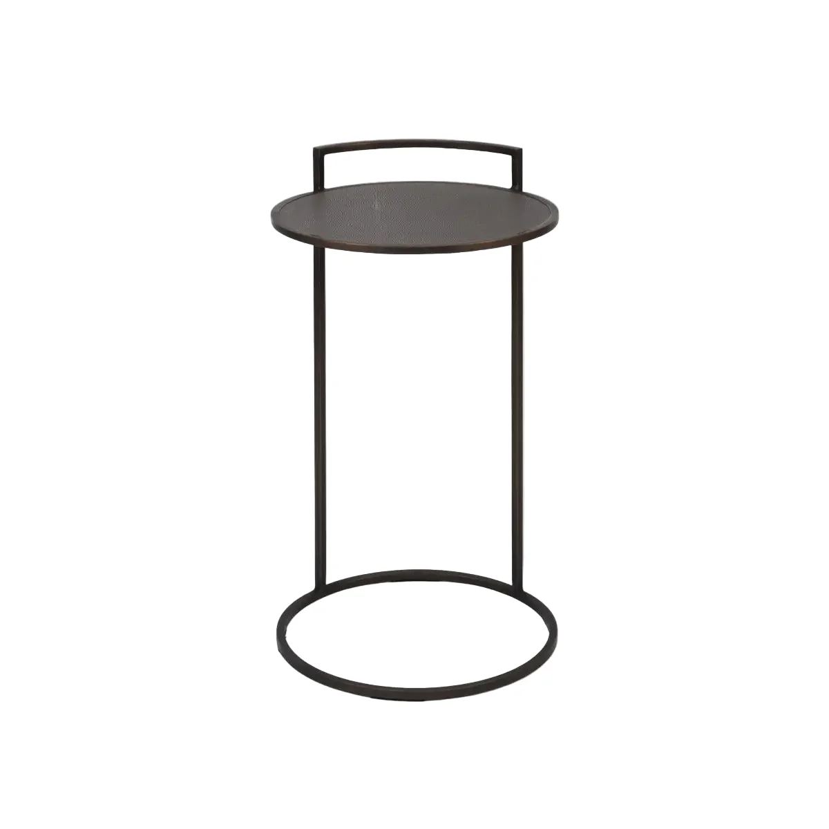 Eccotrading Arunya Round Cocktail Table – Dorato Bronze and Grey Shagreen Leather