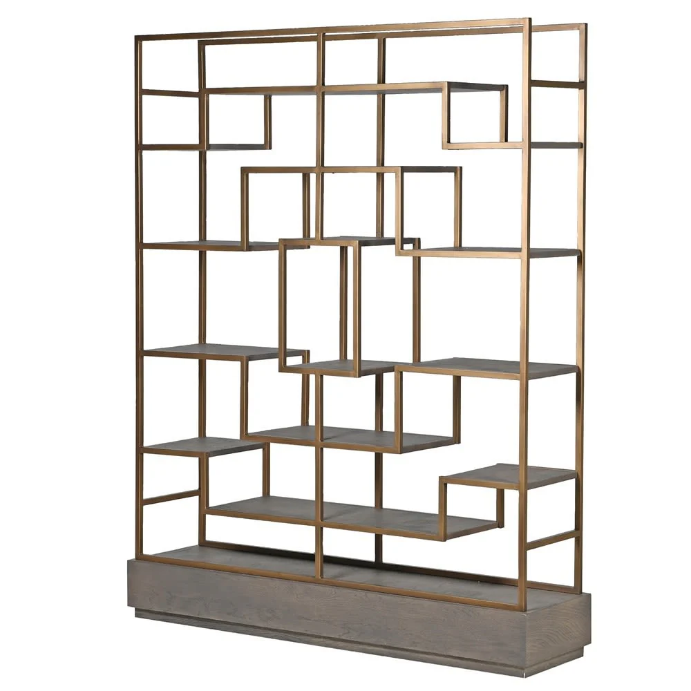 Fernsby Multi-Shelf Gold Unit with Oak and Brass
