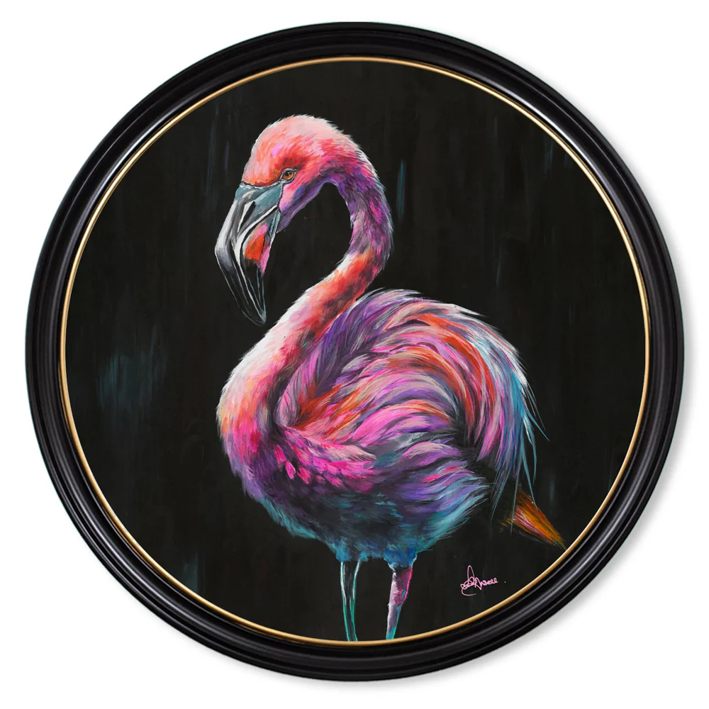 Flamingo Print 'Florrie' by Amy Ansell - Oxford Round Frame