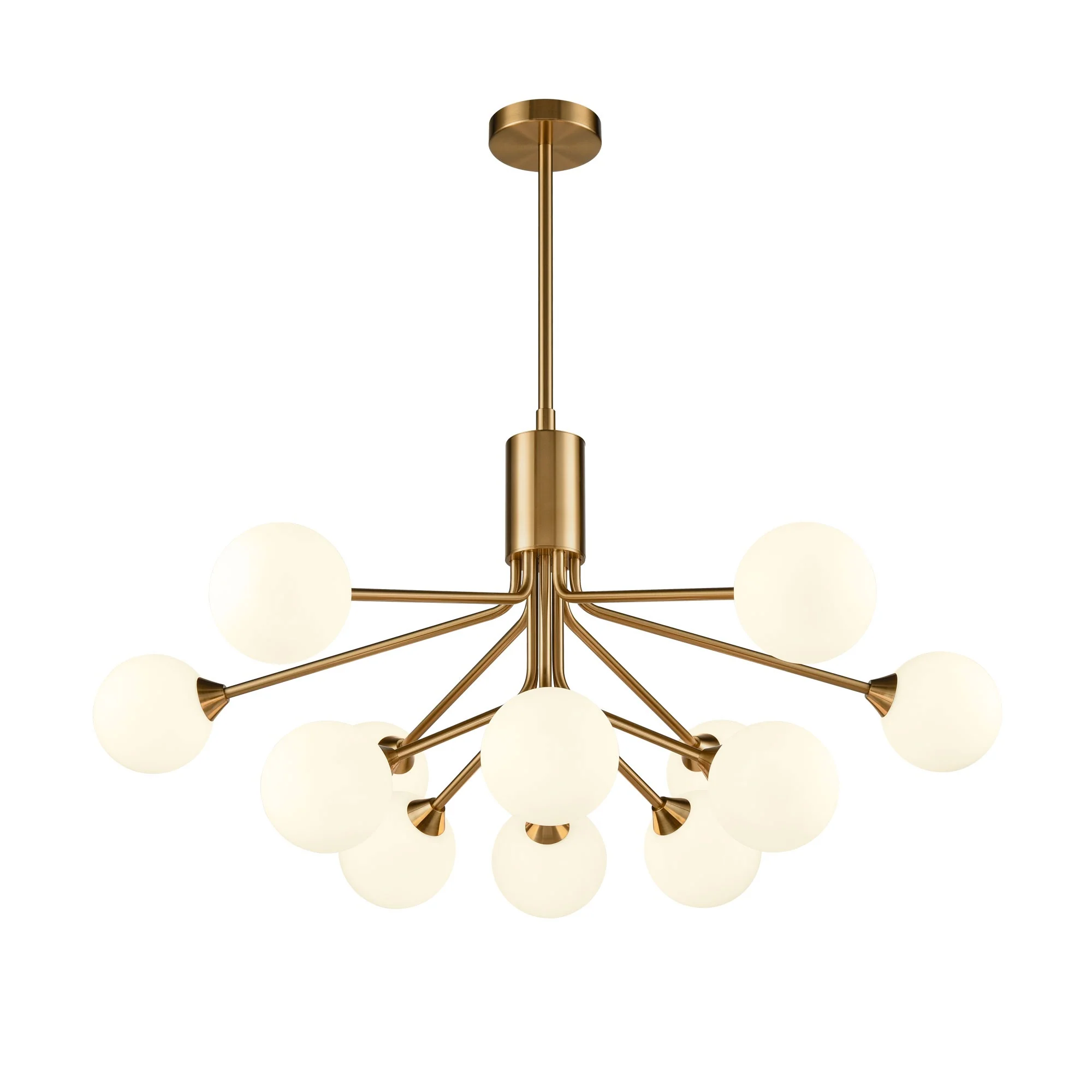 Franklite Cosmic 12 Light Pendant Light – Antique Gold & Opal Glass