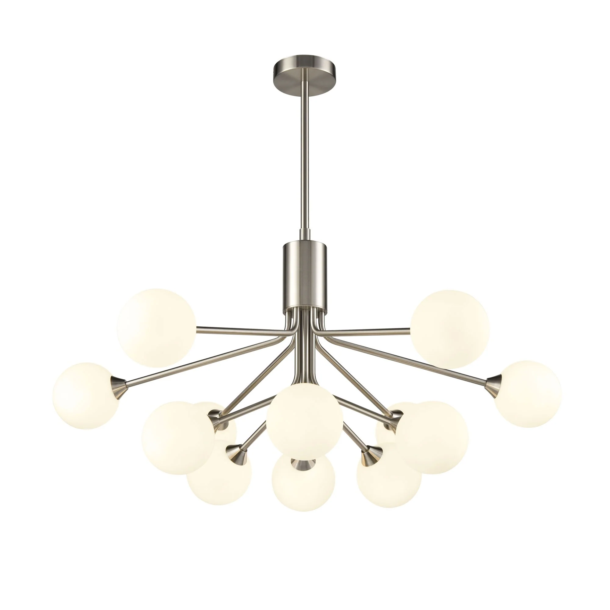 Franklite Cosmic 12 Light Pendant Light – Satin Nickel & Opal Glass