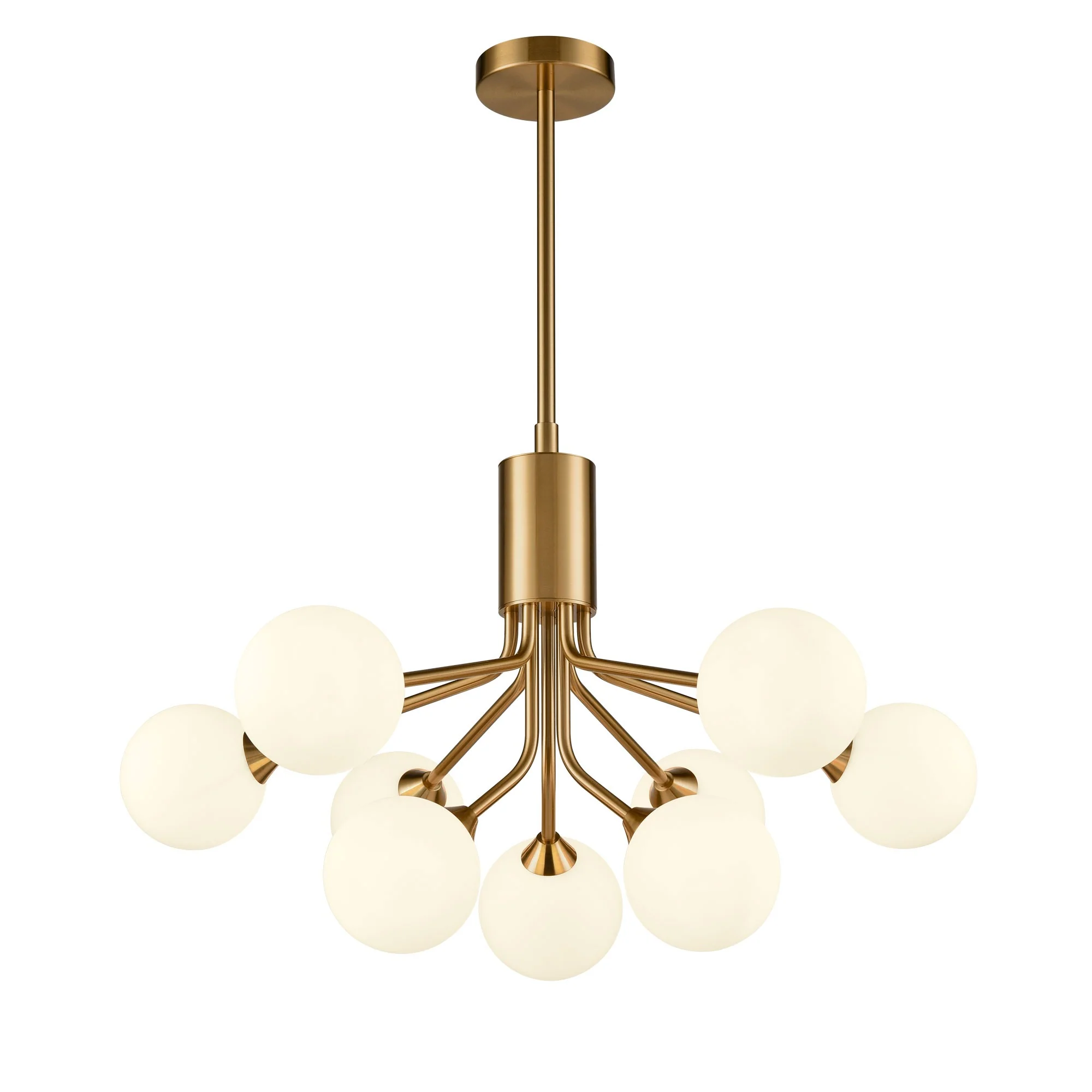 Franklite Cosmic 9 Light Pendant Light – Antique Gold & Opal Glass