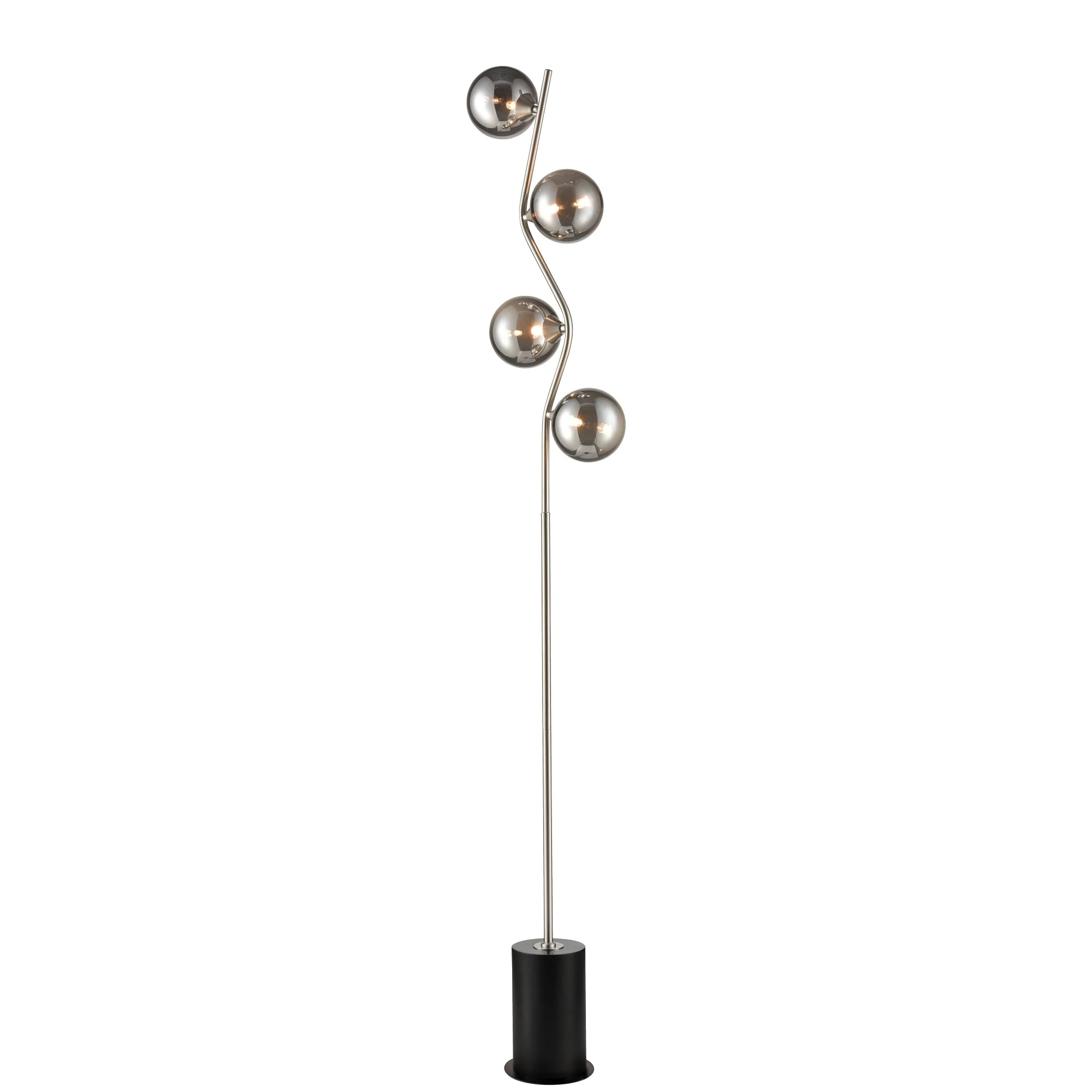 Franklite Cosmic Floor Lamp – Satin Nickel and Smoked Glass