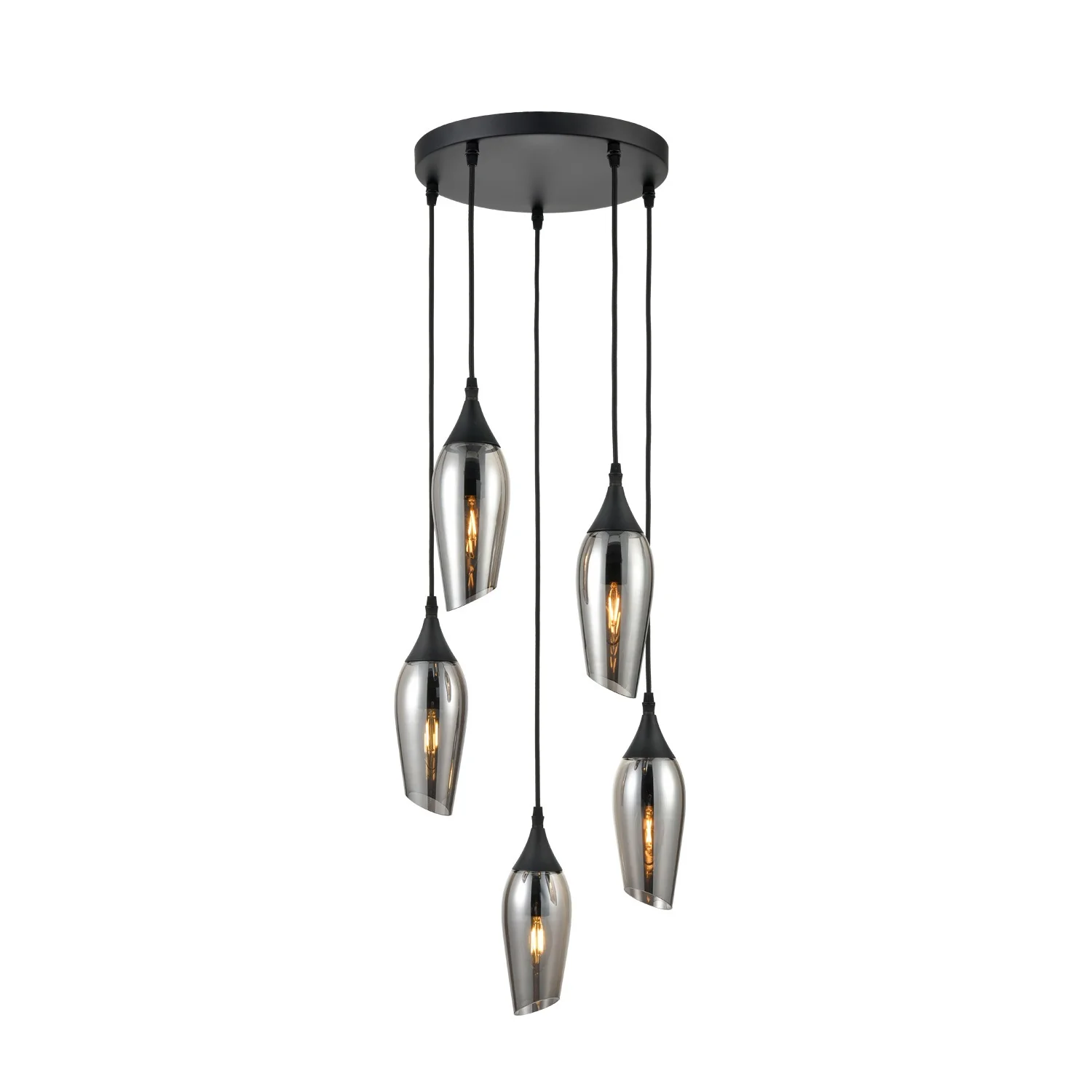 Franklite Taper Pendant Light – Smoked Glass – 5 Lights