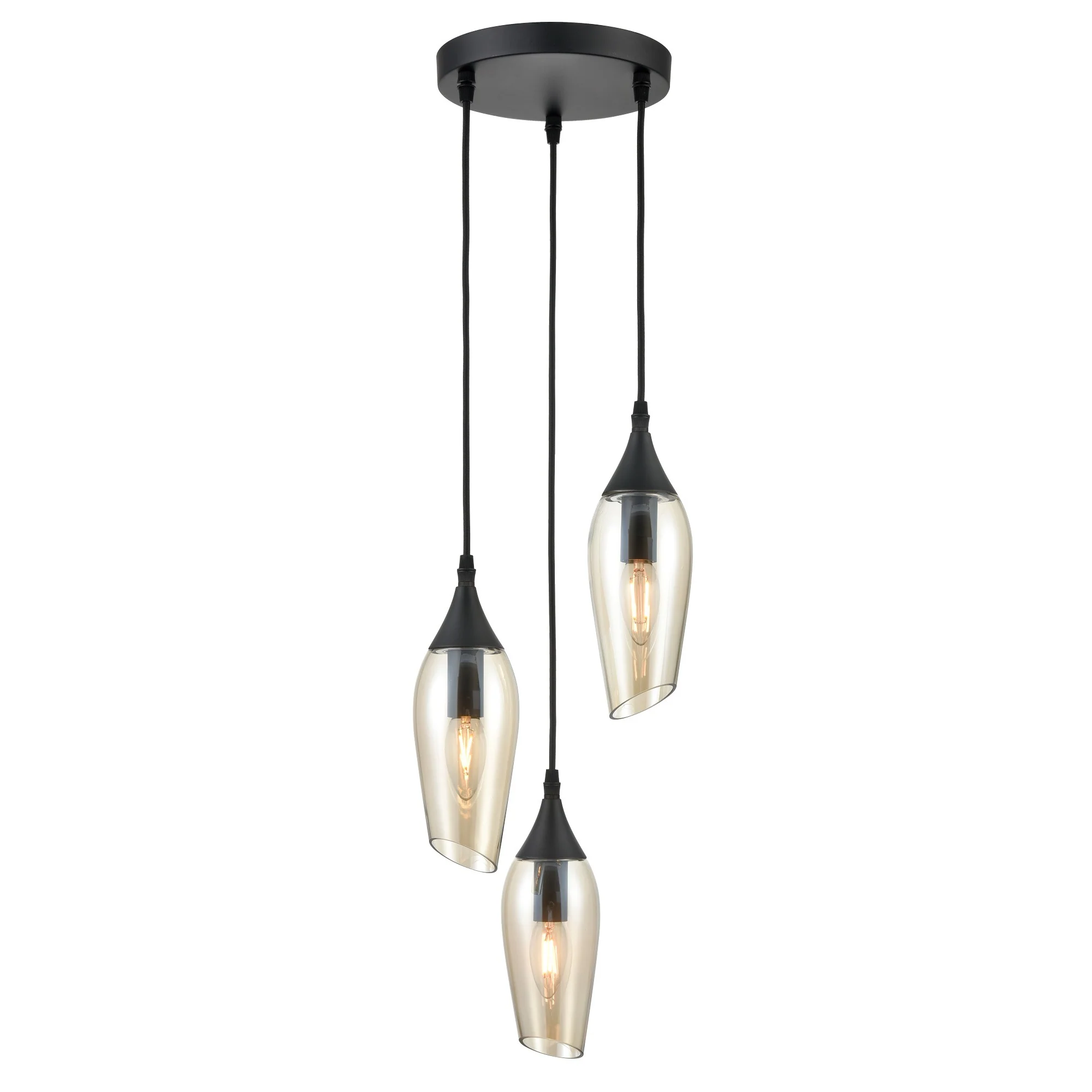 Franklite Taper Pendant Light – Amber Glass – 3 Lights