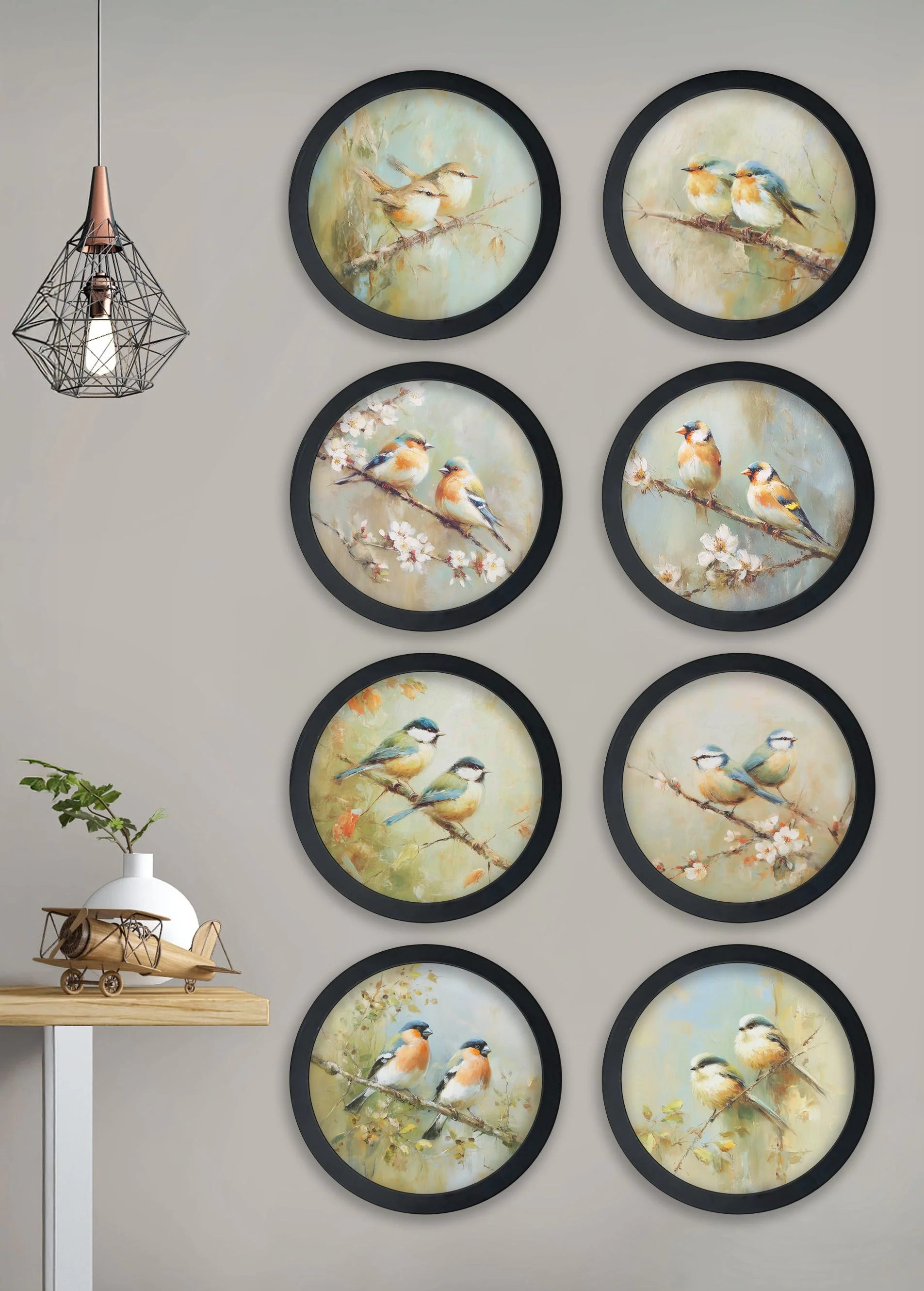 Garden Birds Print – Black Round Box Frame – Set of 8 - Image 11
