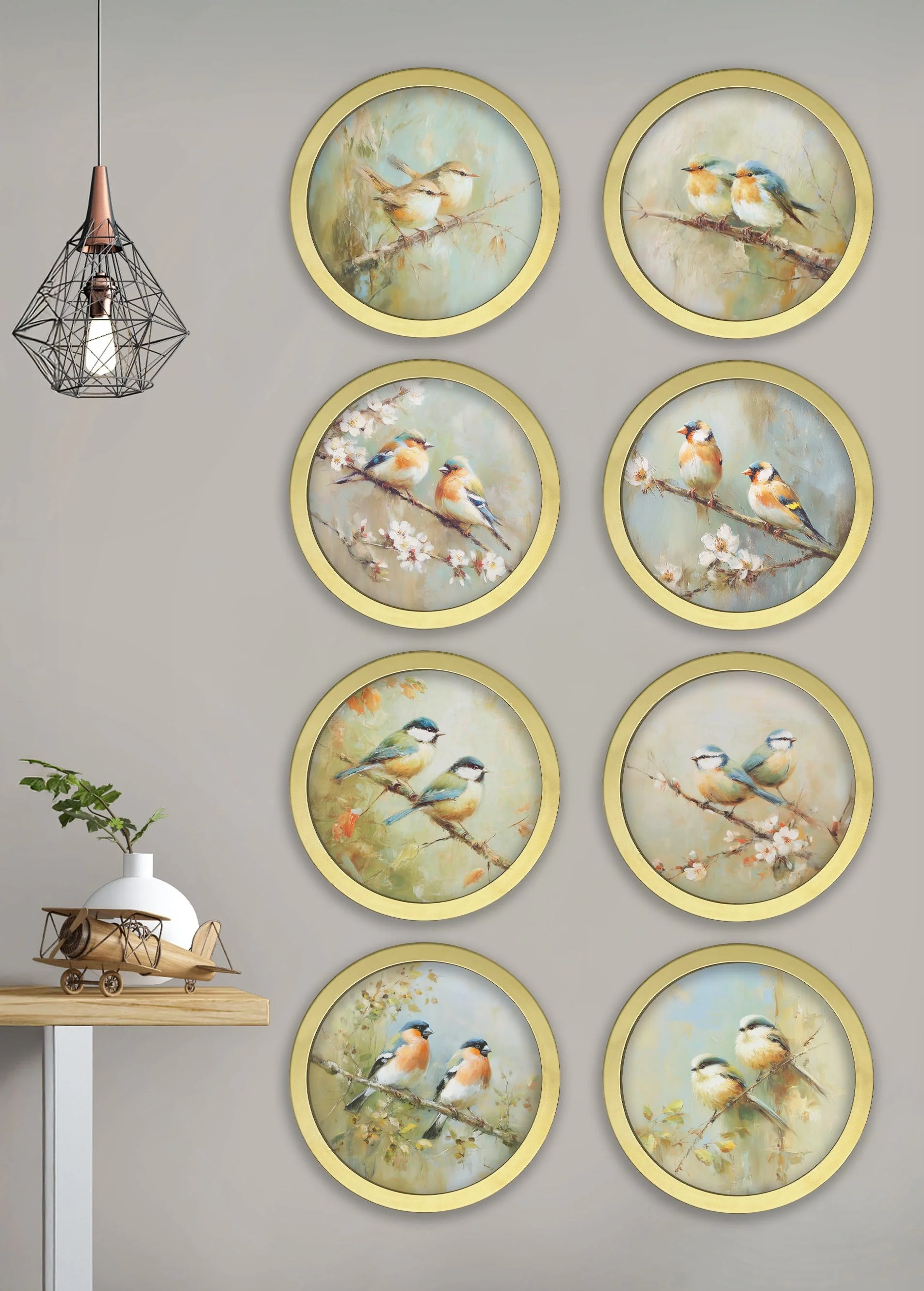 Garden Birds Print - Gold Round Box Frame – Set of 8 - Image 11