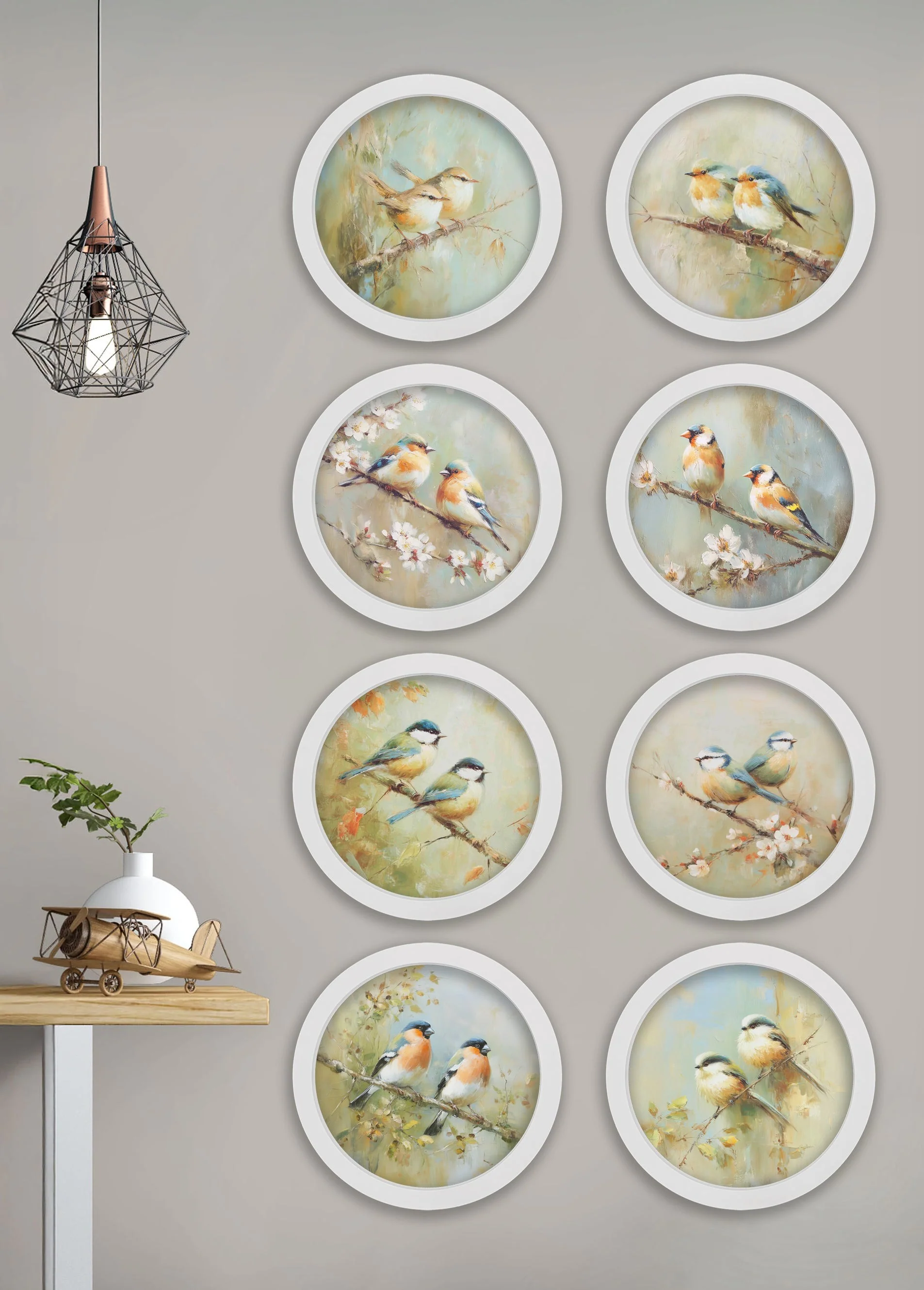 Garden Birds Print – White Round Box Frame – Set of 8 - Image 11