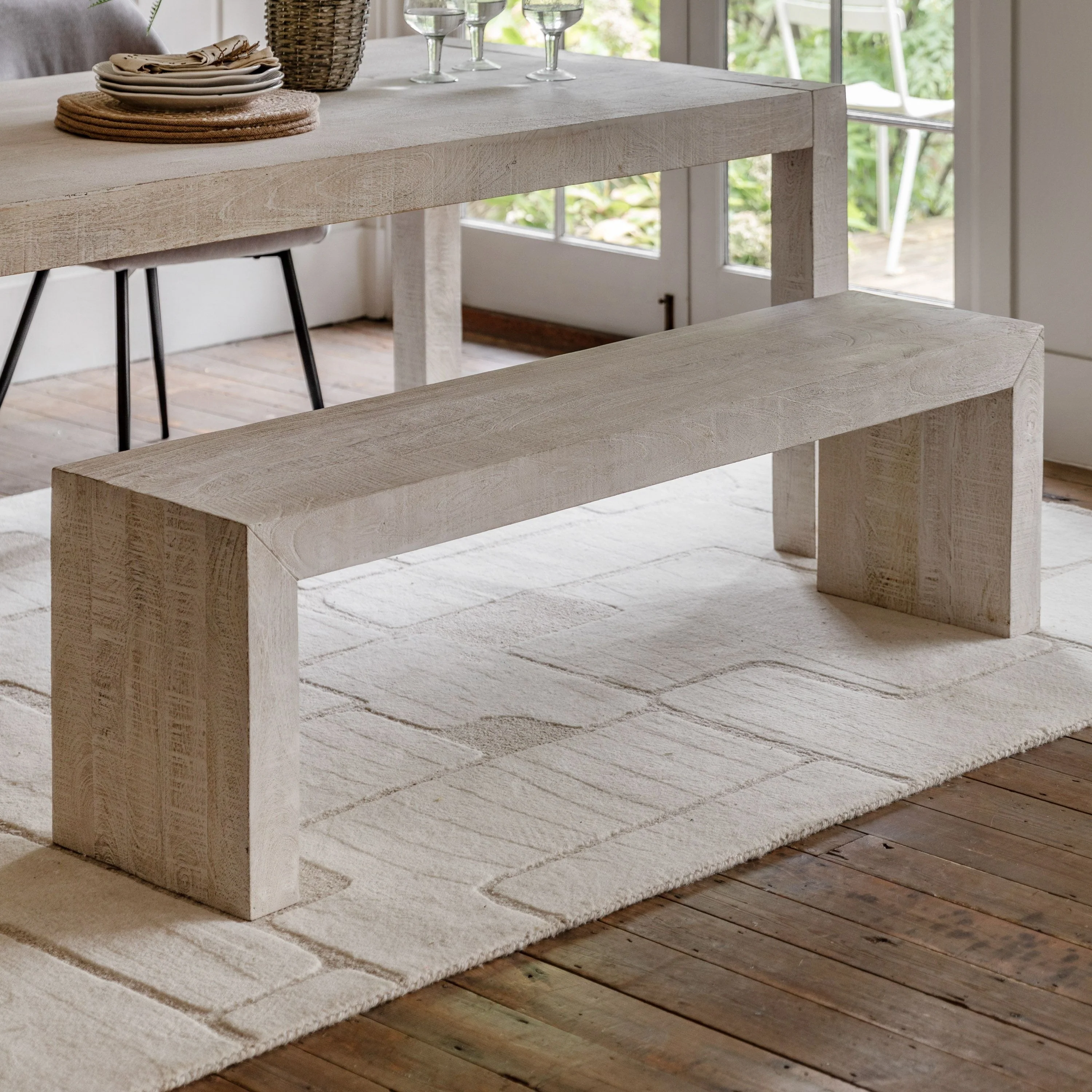 Girisha Dining Bench – Whitewash - Image 7