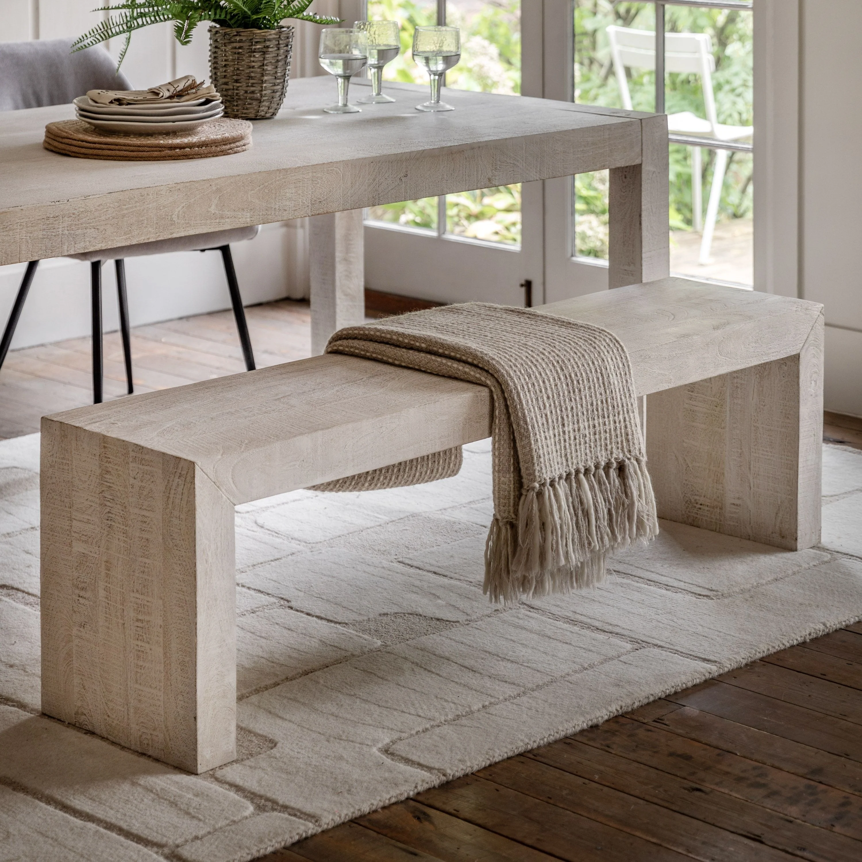 Girisha Dining Bench – Whitewash - Image 8