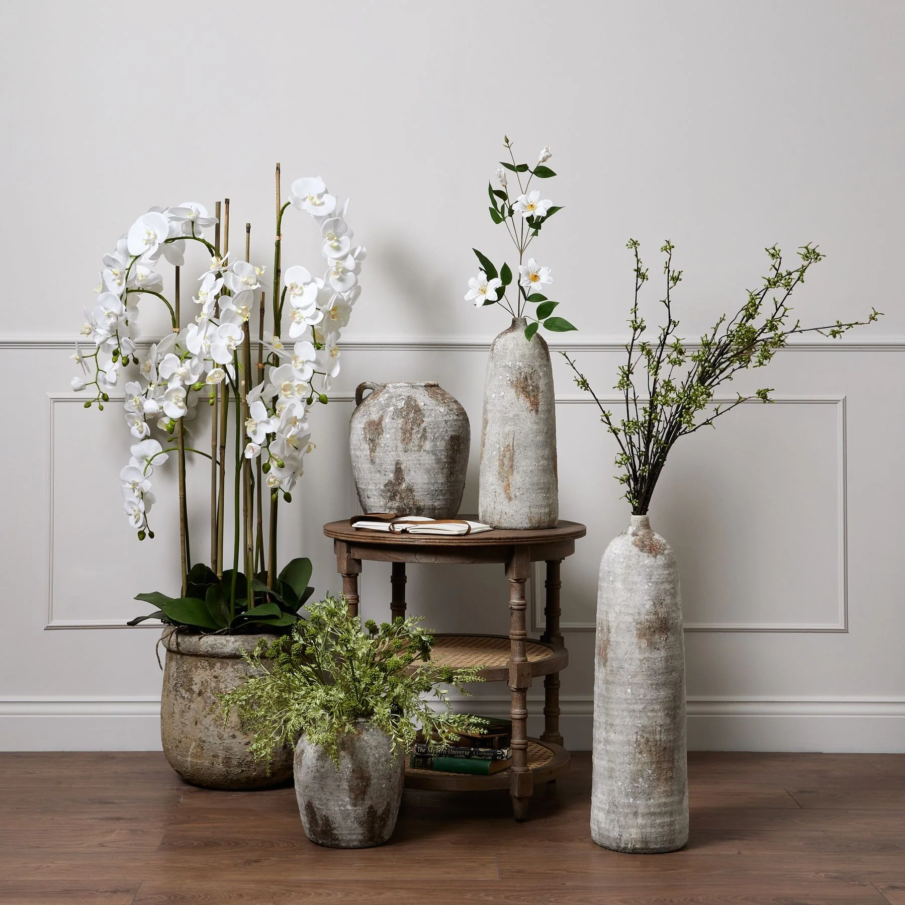 Hill Interiors Large Faux White Orchid in Stone Pot - Image 4