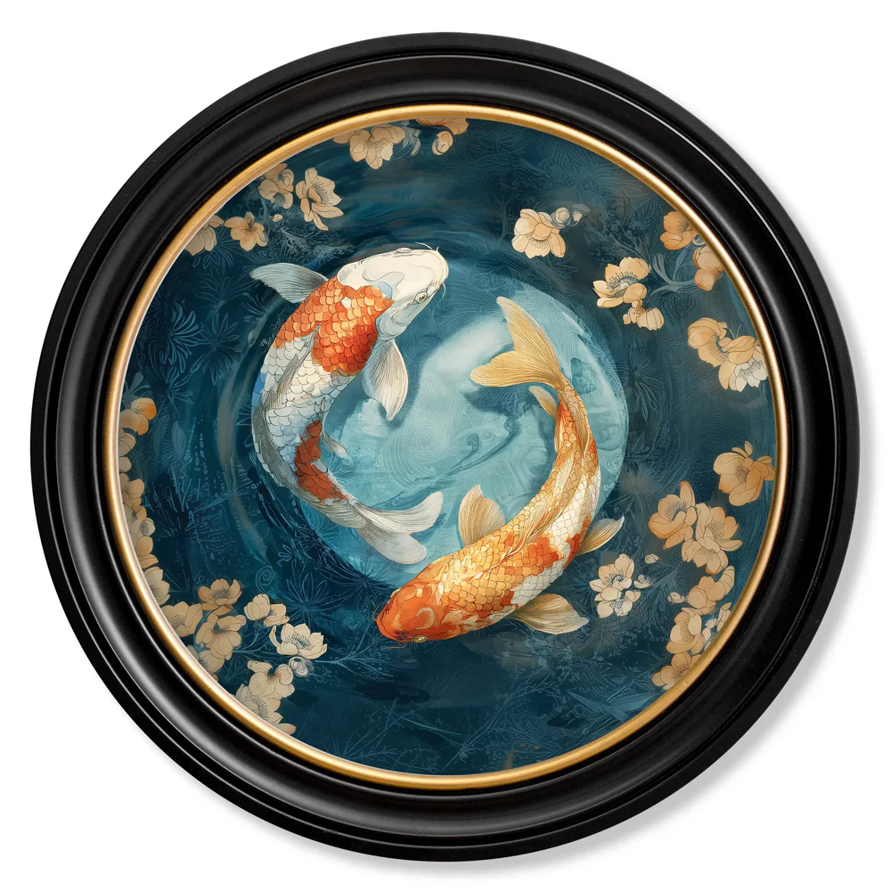 Japanese Koi Carp Dawn - Oxford Round Frame - Image 2