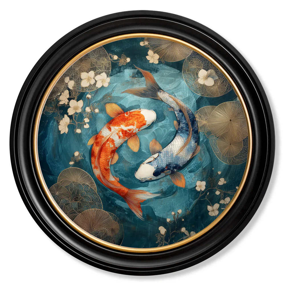 Japanese Koi Carp Dusk - Oxford Round Frame - Image 2