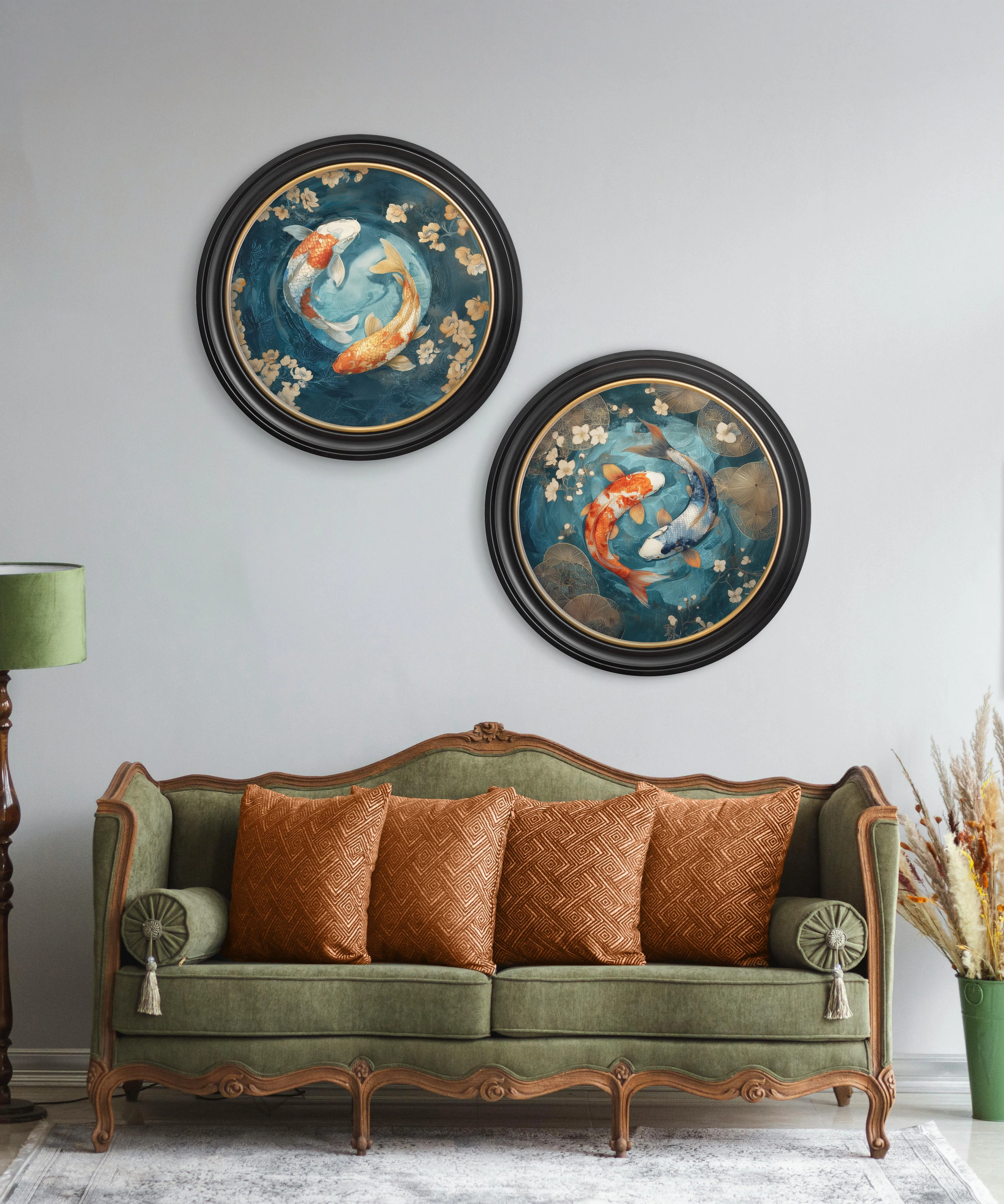 Japanese Koi Carp Dusk - Oxford Round Frame - Image 5