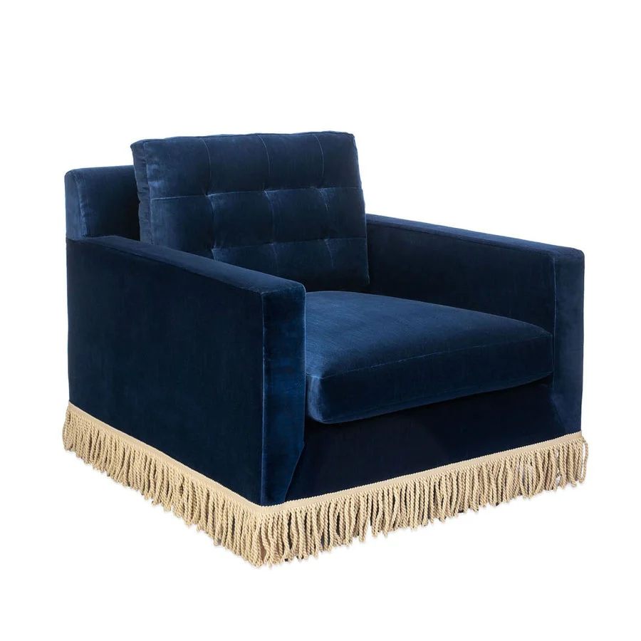Jonathan Adler Wright Lounge Chair with Bullion Fringe – Canterbury Navy - Image 2