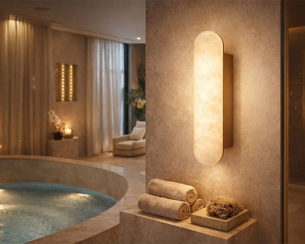 Liang & Eimil Alura IP44 Wall Light - Alabaster and Brushed Brass - Image 8