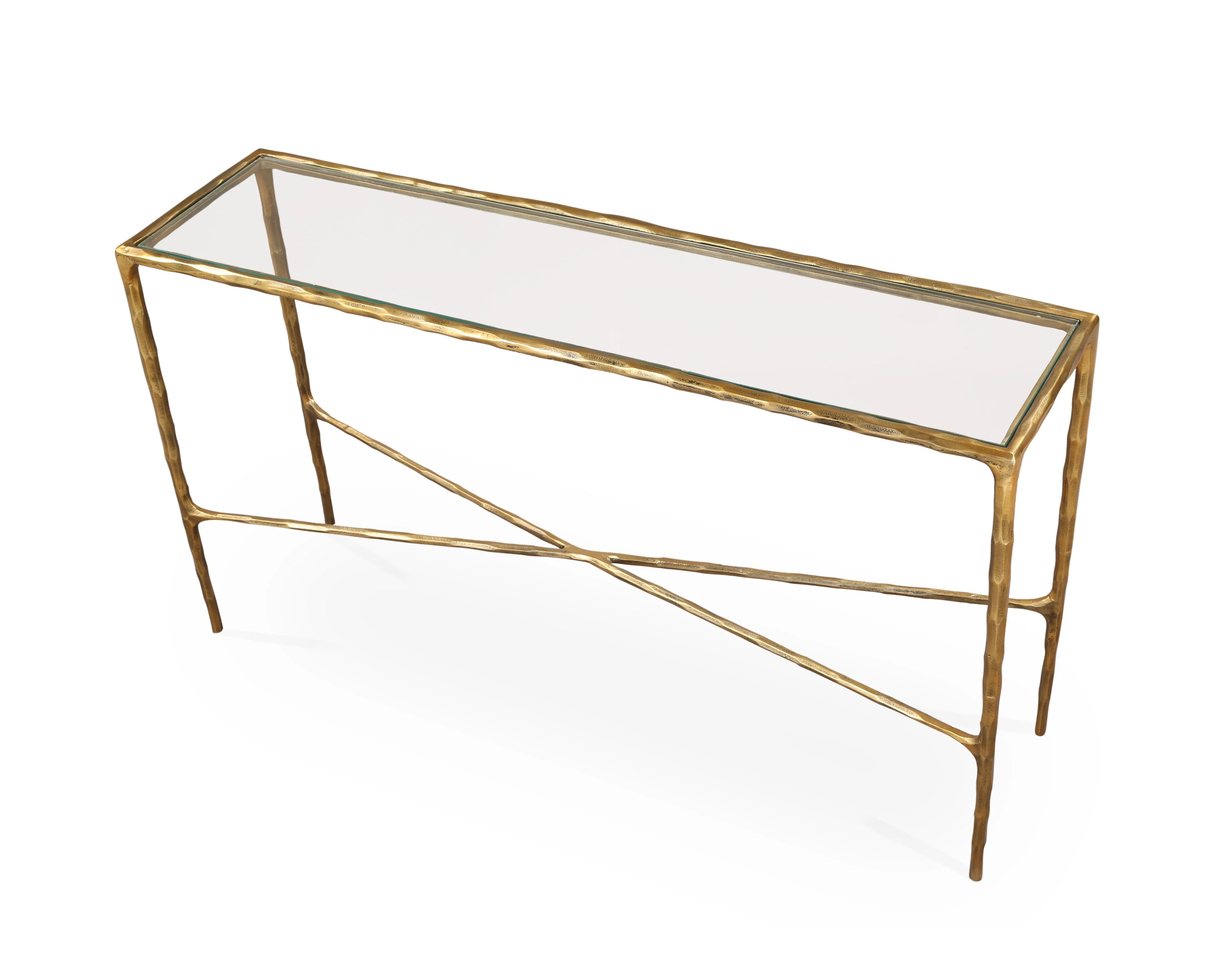 Liang & Eimil Cobra Console Table – Textured Antique Brass and Glass - Image 3