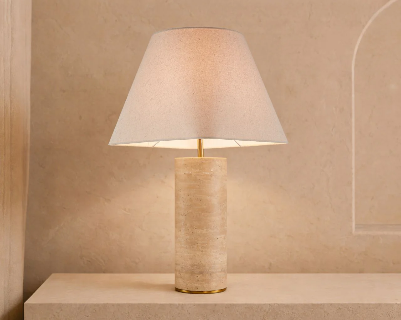 Liang & Eimil Corina Table Lamp - Travertine Marble & Beige Linen Shade - Image 4