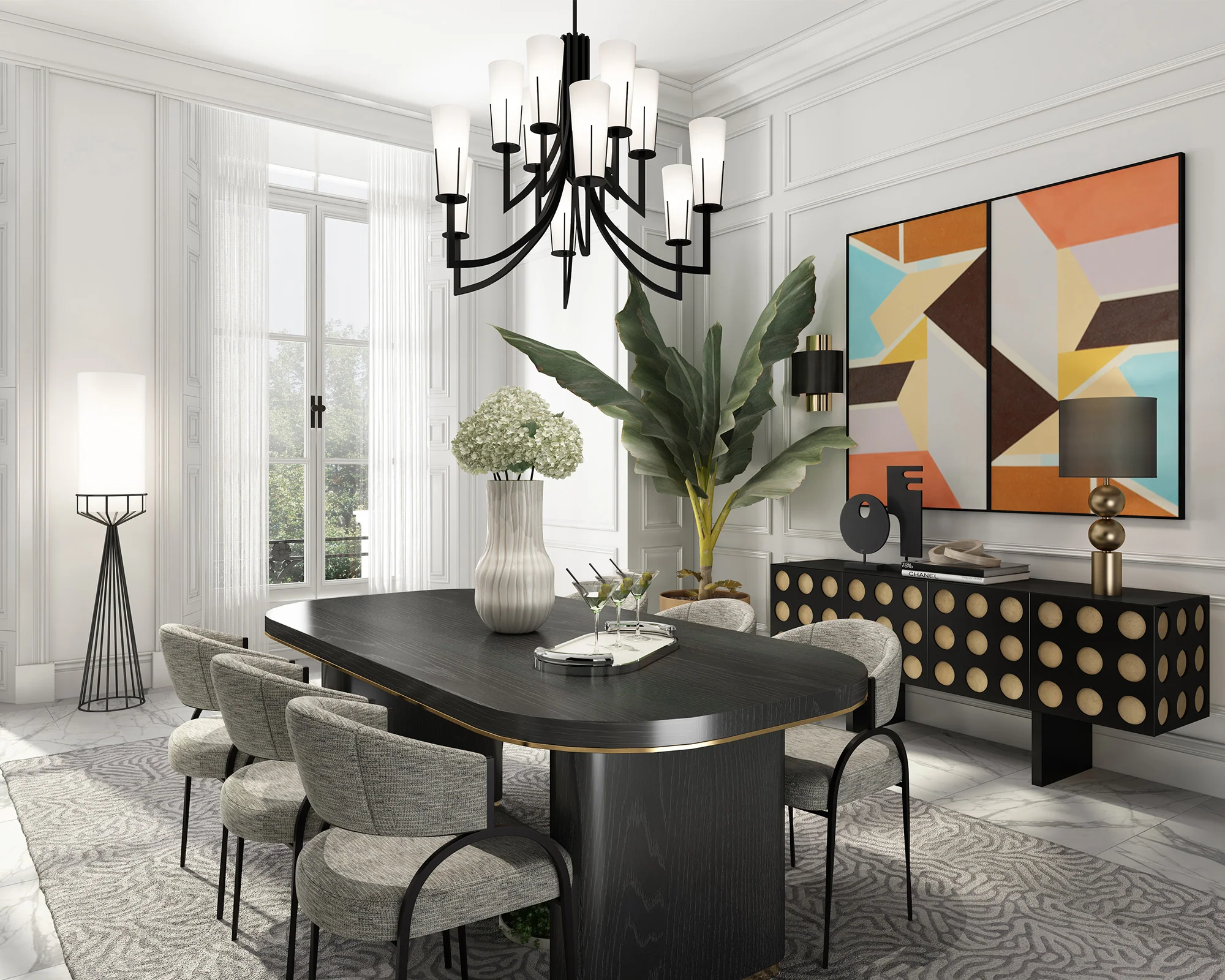 Liang & Eimil Magestic Chandelier in Black Metal and White Glass - Image 6
