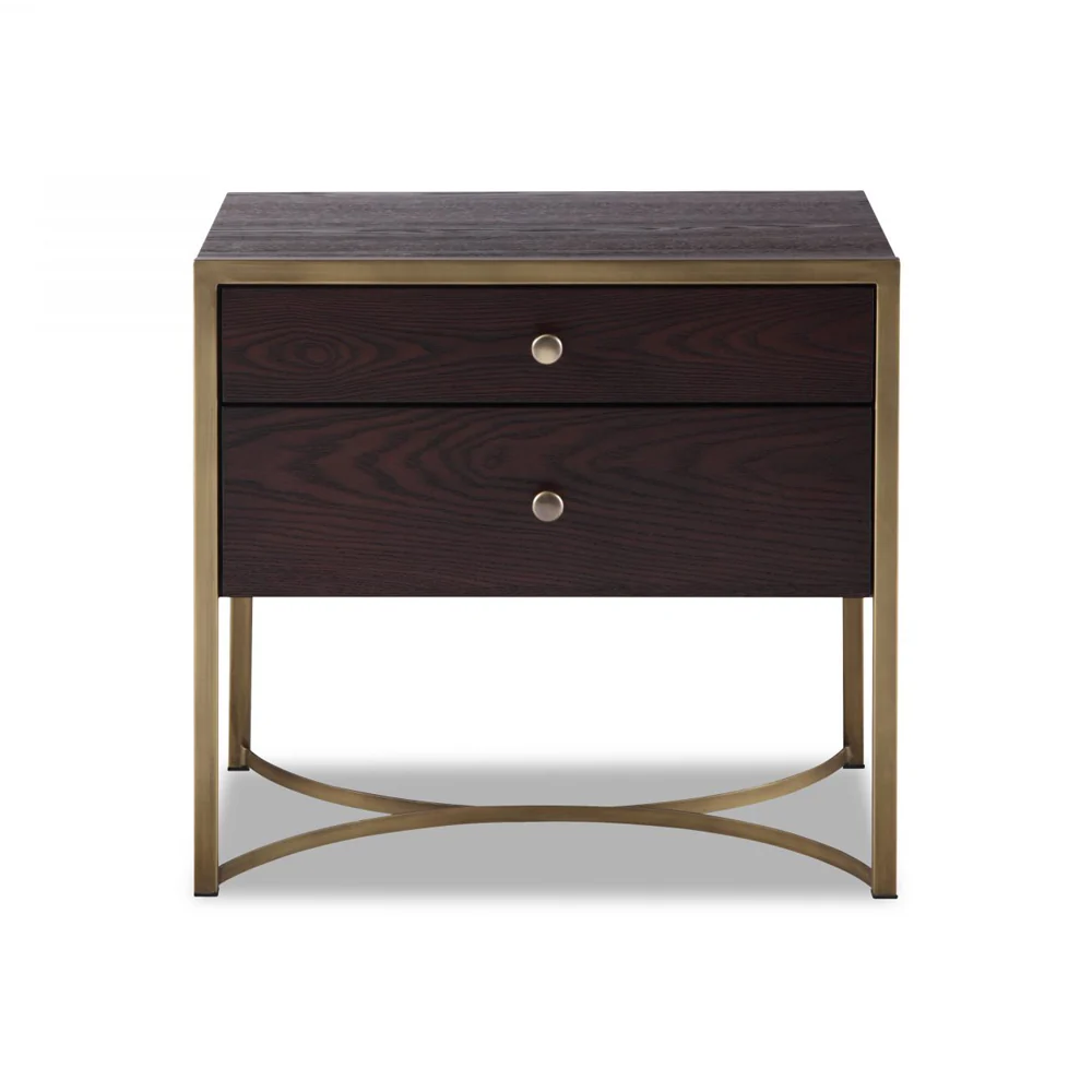Liang & Eimil Rivoli Bedside Table with Chocolate Brown Ash Veneer and Brass – Excess Stock