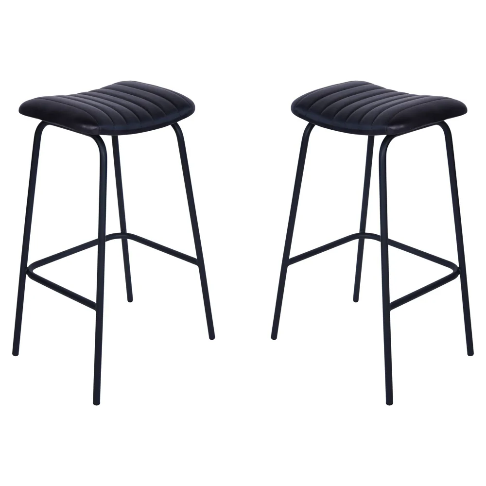 Libra Interiors Arthur Bar Stool in Charcoal Grey Leather – Set of 2