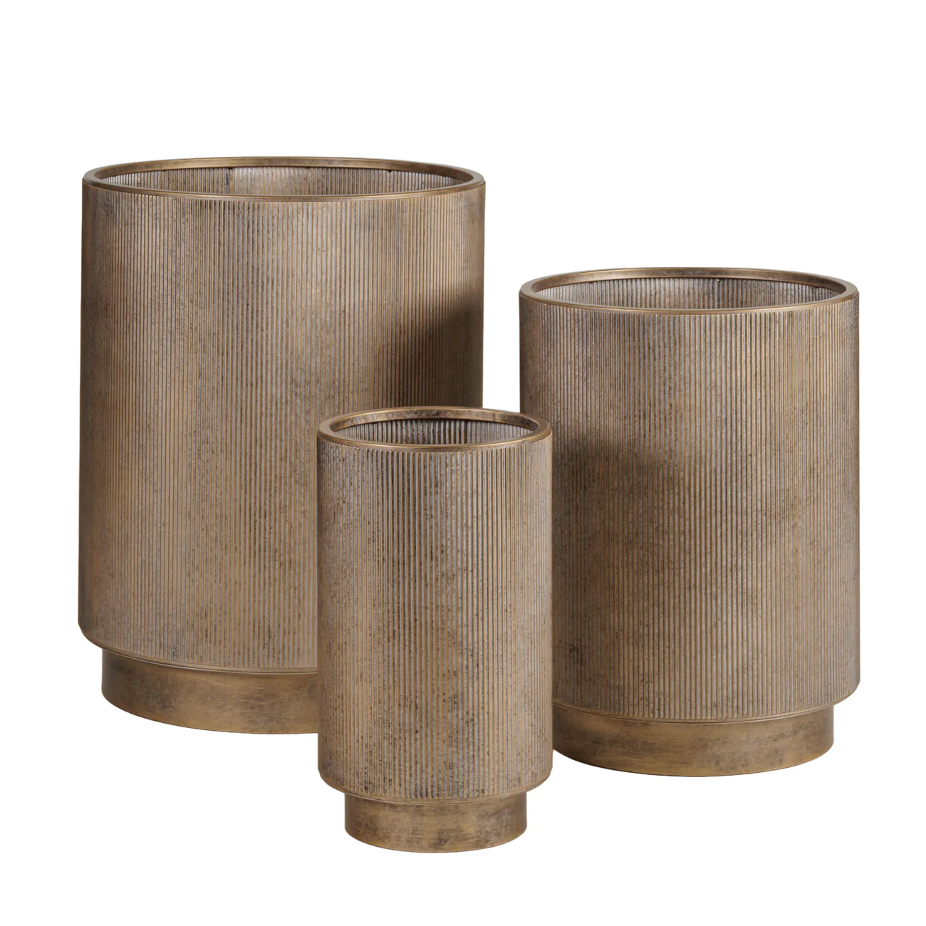 Libra Interiors Belvedere Floor Planters – Set of 3 – Aged Gold