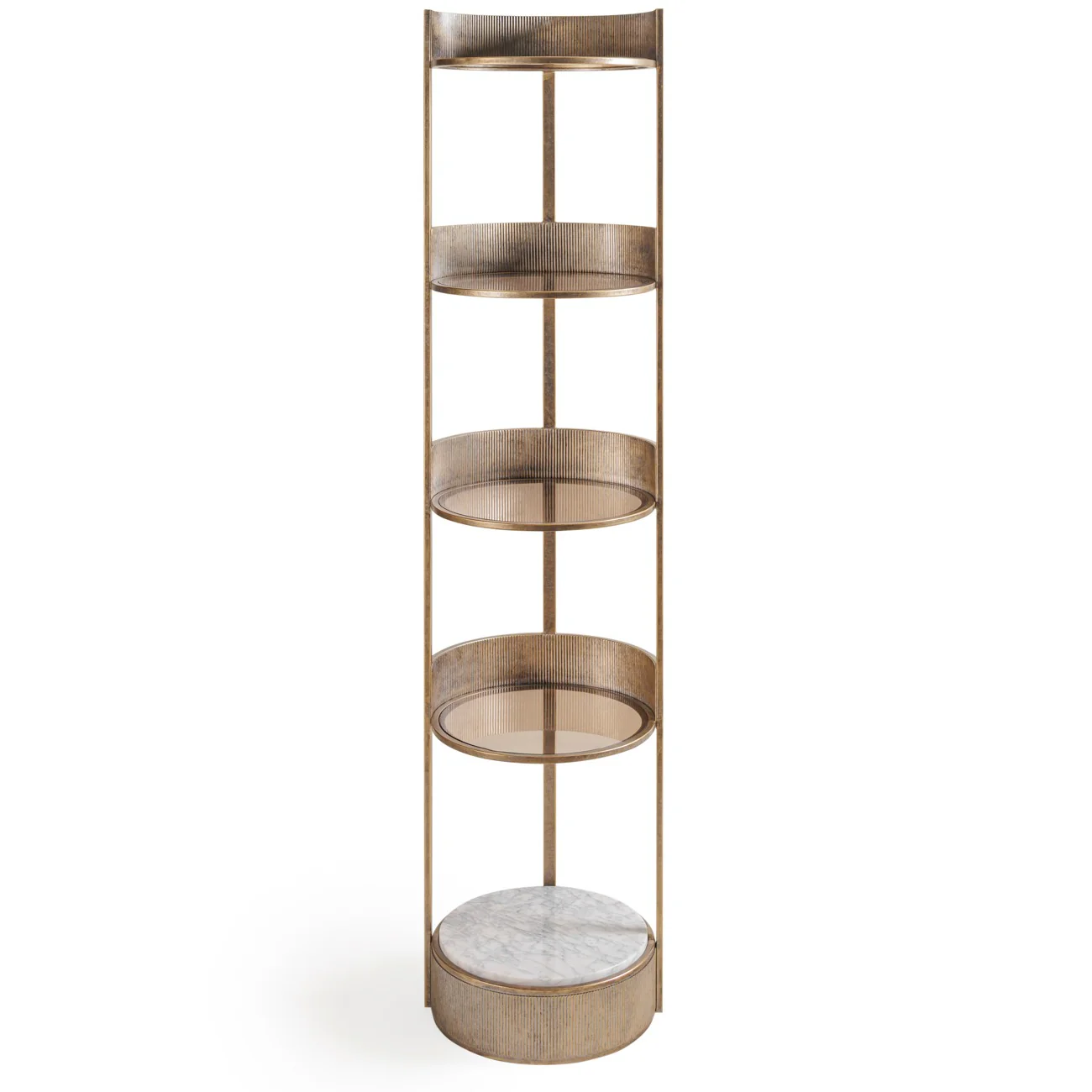 Libra Interiors Belvedere Round Shelving Unit – Aged Gold