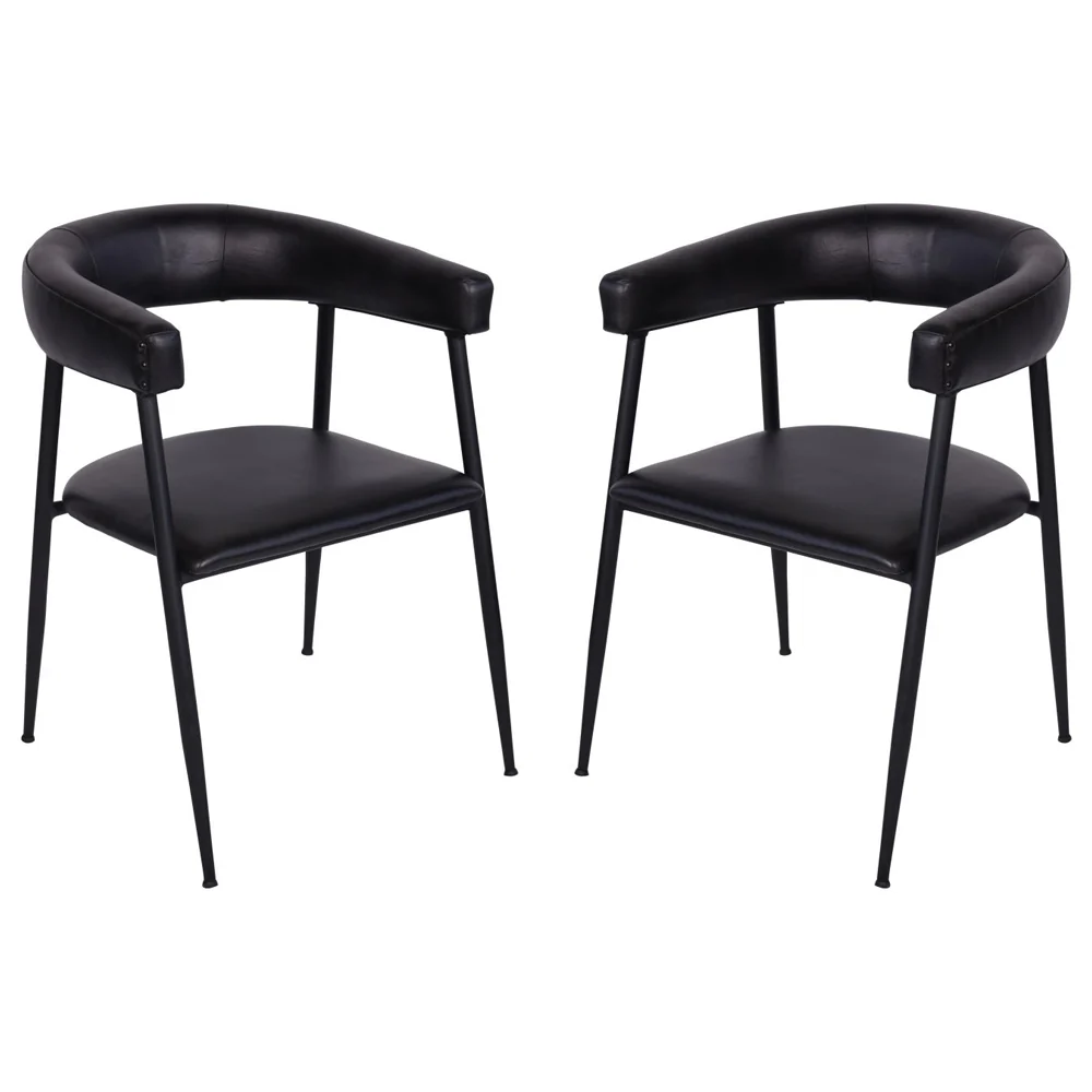 Libra Interiors Churchill Dining Chair in Charcoal Leather – Set of 2