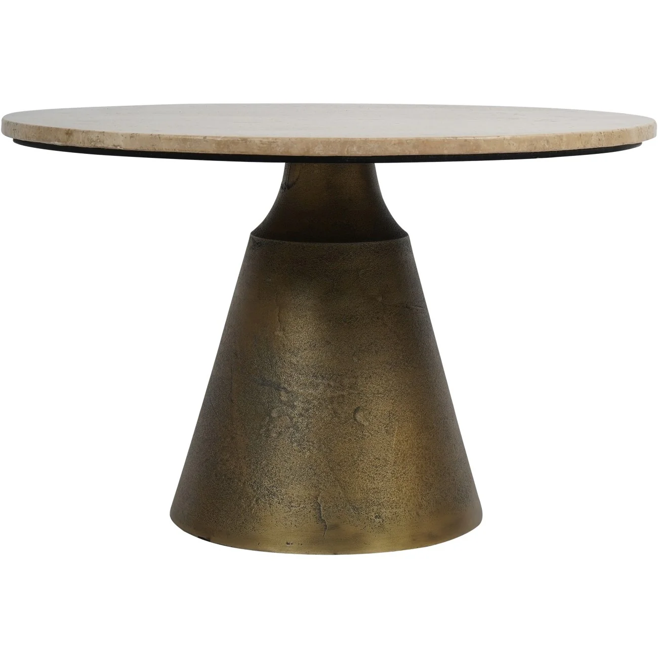 Libra Interiors Clifton II Coffee Table in Antique Brass and Travertine – Small - Image 2