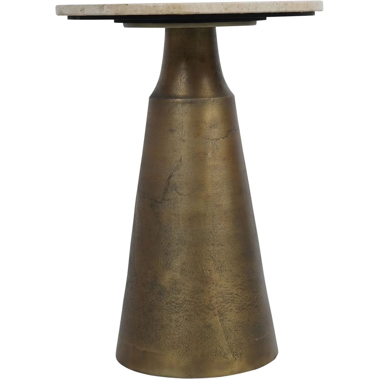 Libra Interiors Clifton II Side Table in Antique Brass and Travertine - Image 3