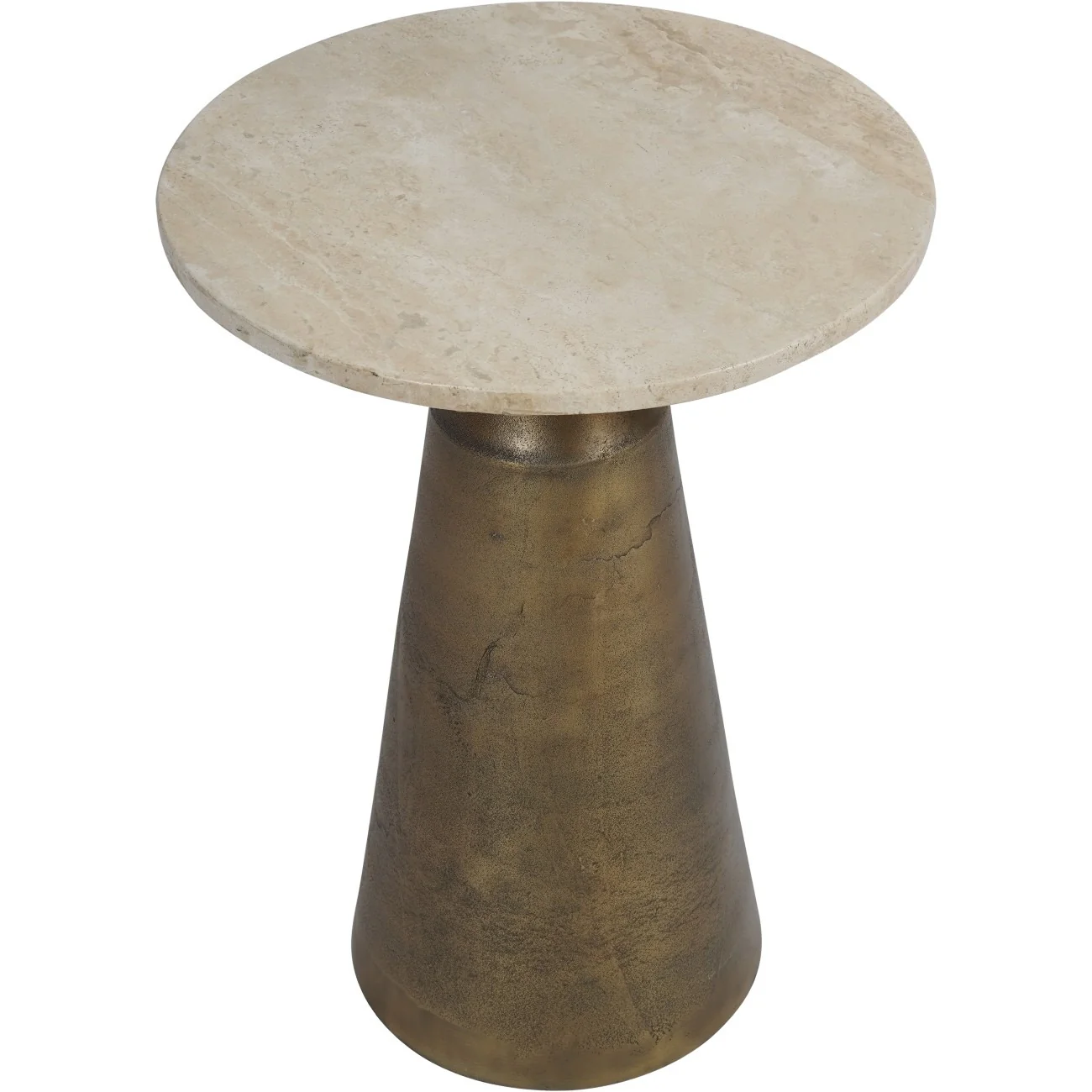 Libra Interiors Clifton II Side Table in Antique Brass and Travertine - Image 4