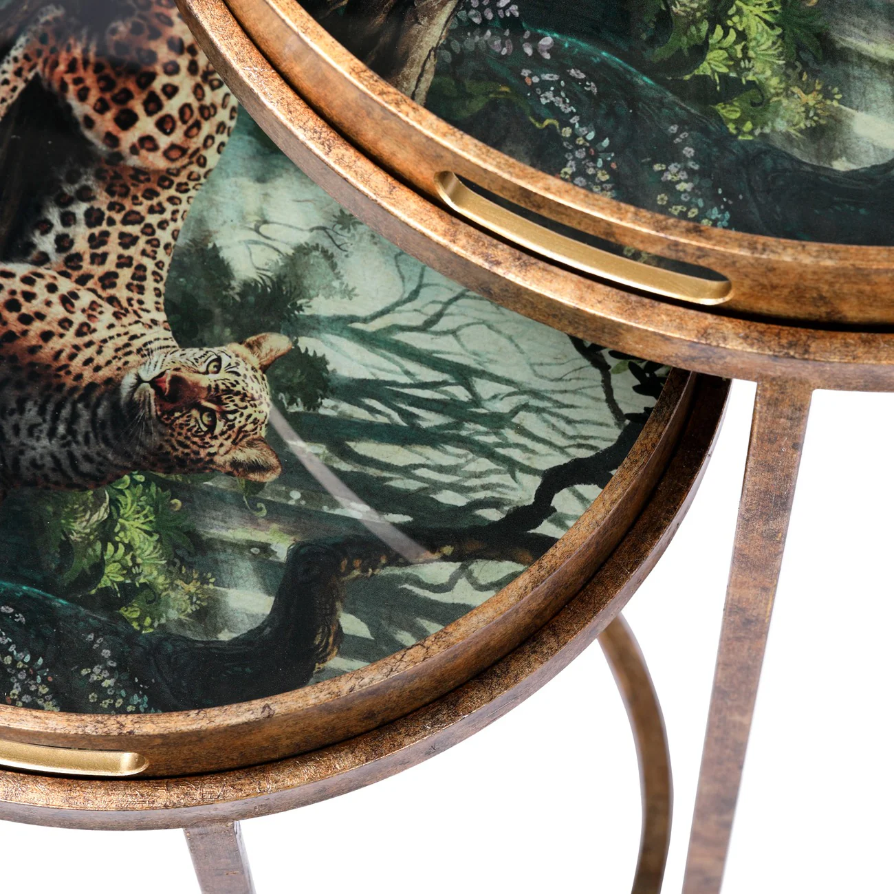 Libra Interiors Lounging Leopards Side Tray Tables - Set of 2 - Image 3