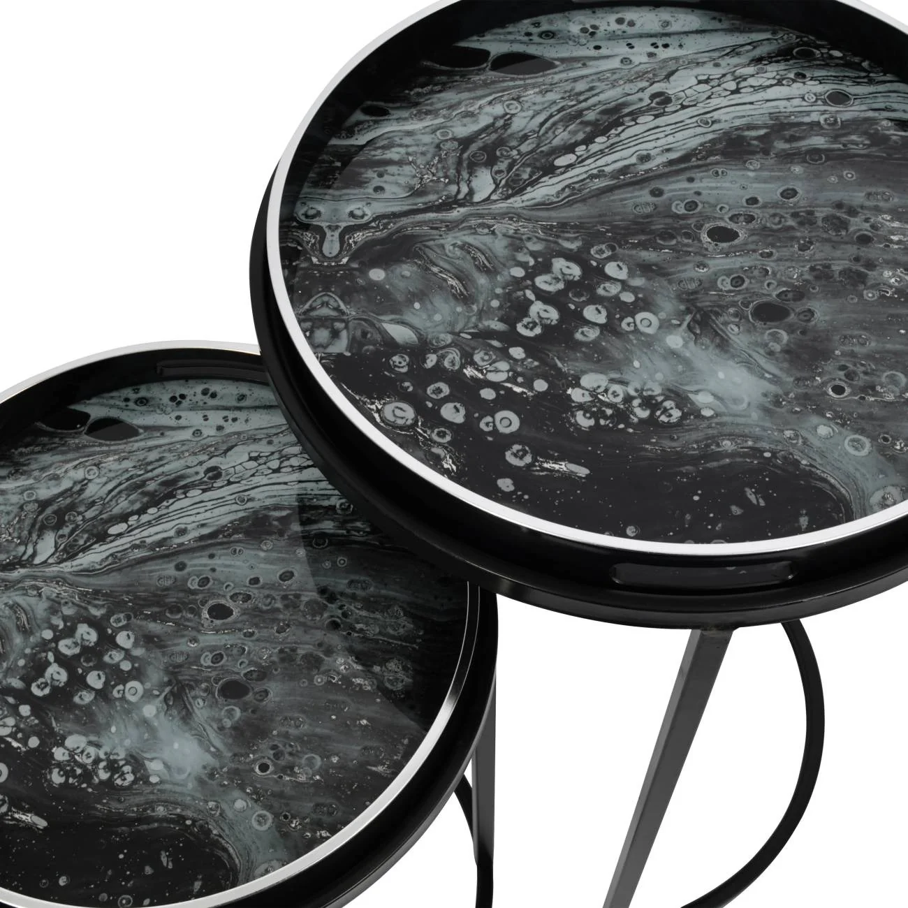 Libra Interiors Monochrome Swirl Side Tray Tables – Set of 2 - Image 4