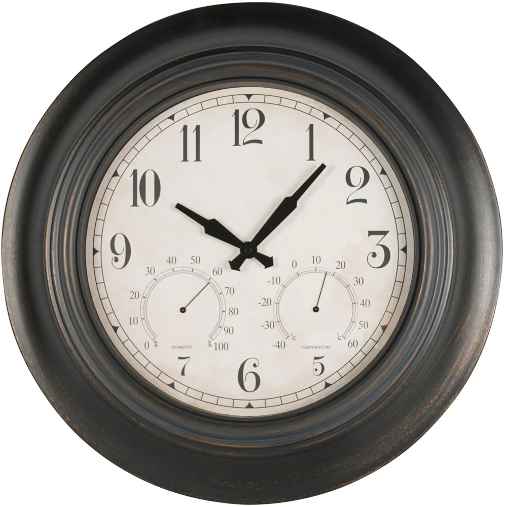 Libra Interiors Outdoor Antiqued Metal Clock – Black