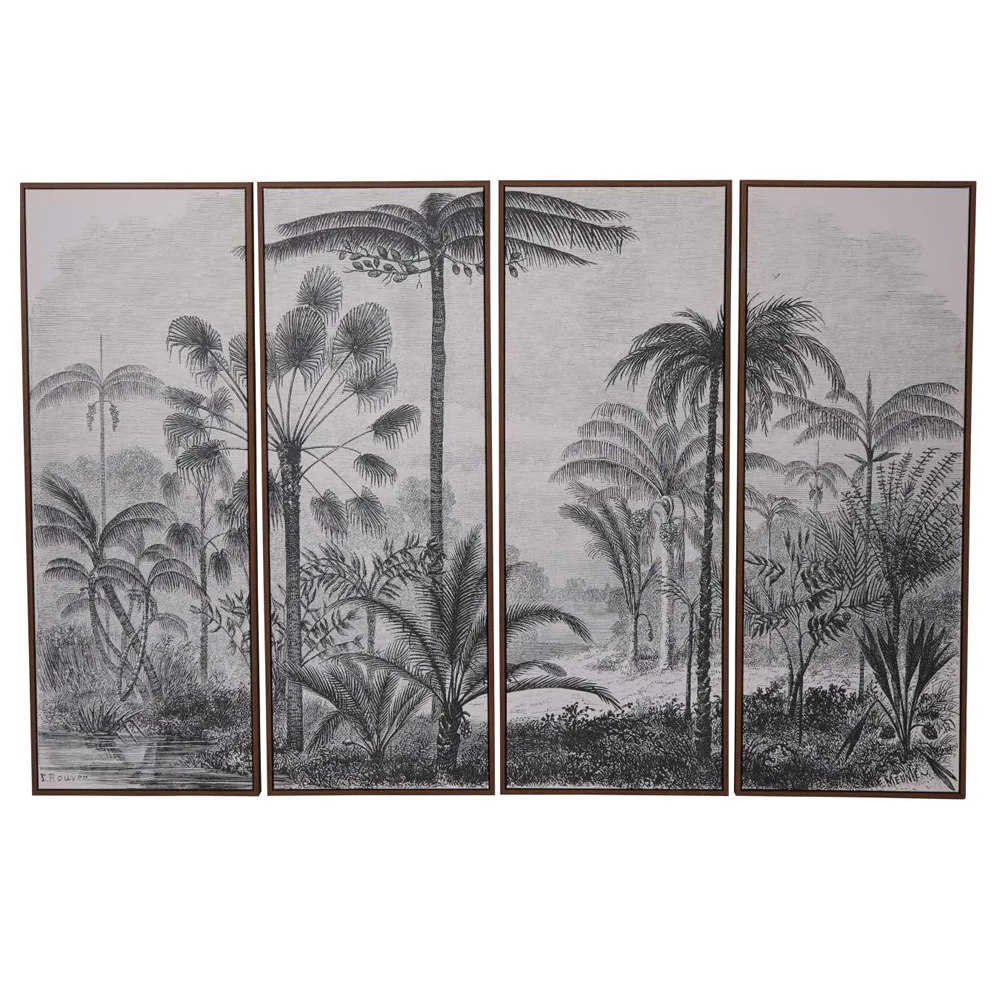 Libra Interiors Palm Framed Canvas – Set of 4