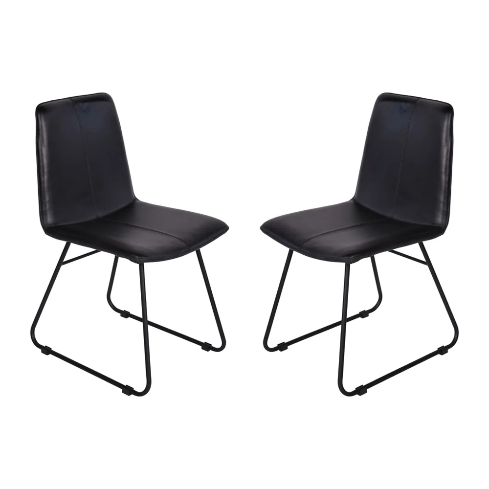 Libra Interiors Robinson Dining Chair in Charcoal Leather – Set of 2