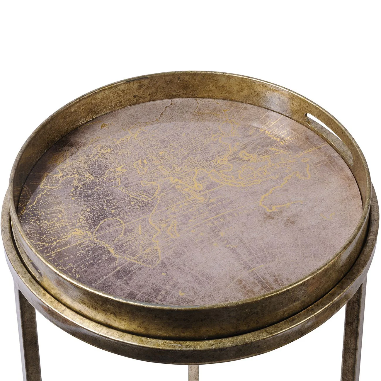Libra Interiors Vienna Atlas Nesting Set of 2 Side Tray Tables – Antique Gold - Image 2