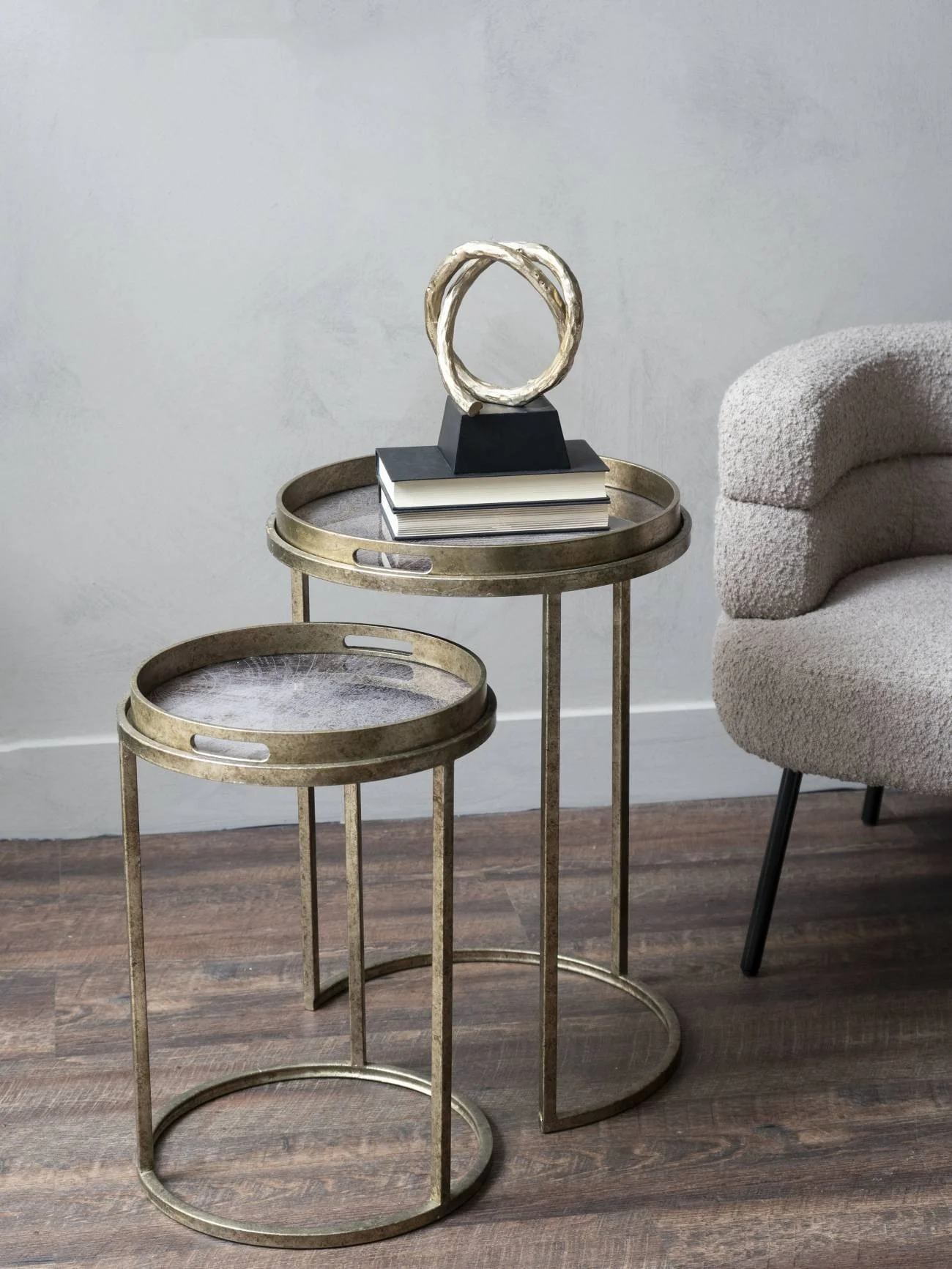 Libra Interiors Vienna Atlas Nesting Set of 2 Side Tray Tables – Antique Gold - Image 3