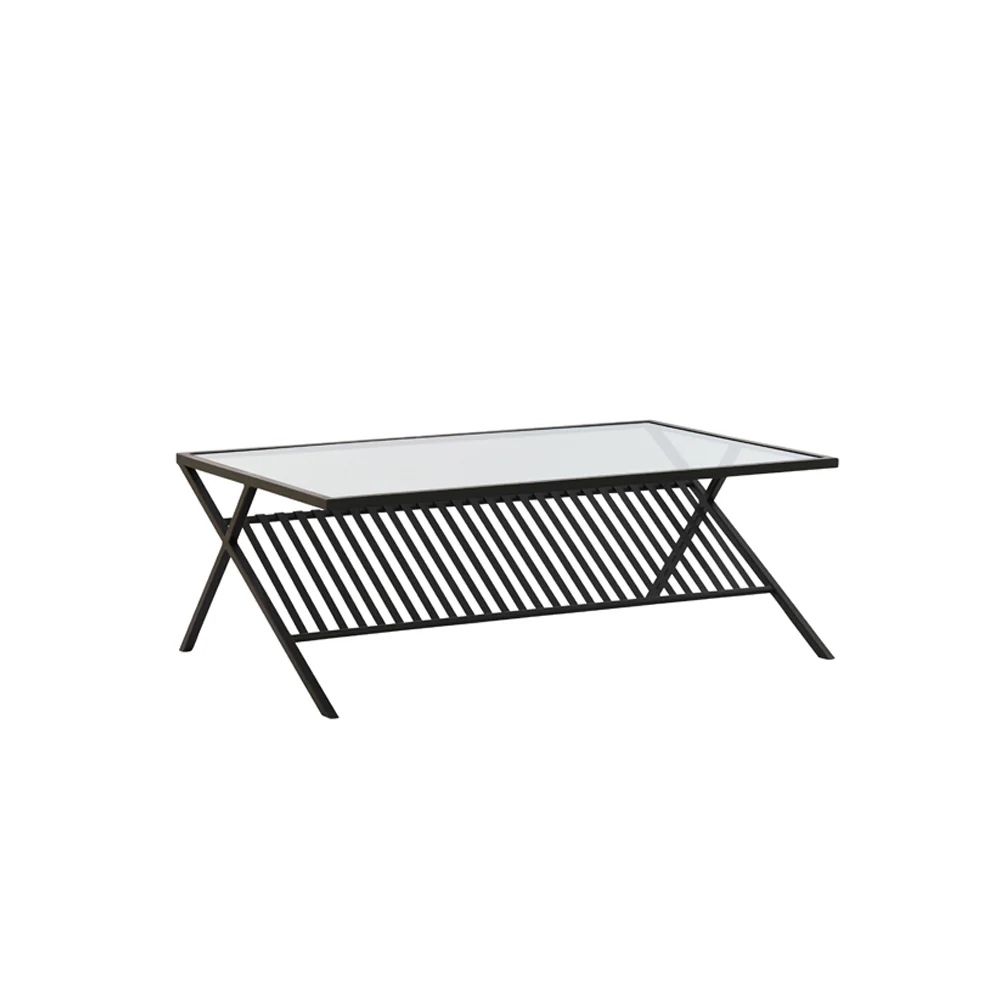 Light & Living Ezra Coffee Table in Clear Glass and Matt Black - Image 2