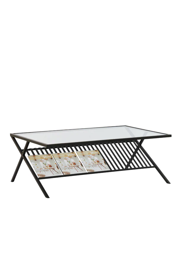 Light & Living Ezra Coffee Table in Clear Glass and Matt Black - Image 3