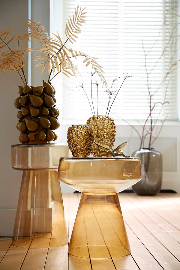 Light & Living Dakwa Tall Side Table in Ochre-Yellow Glass - Image 6